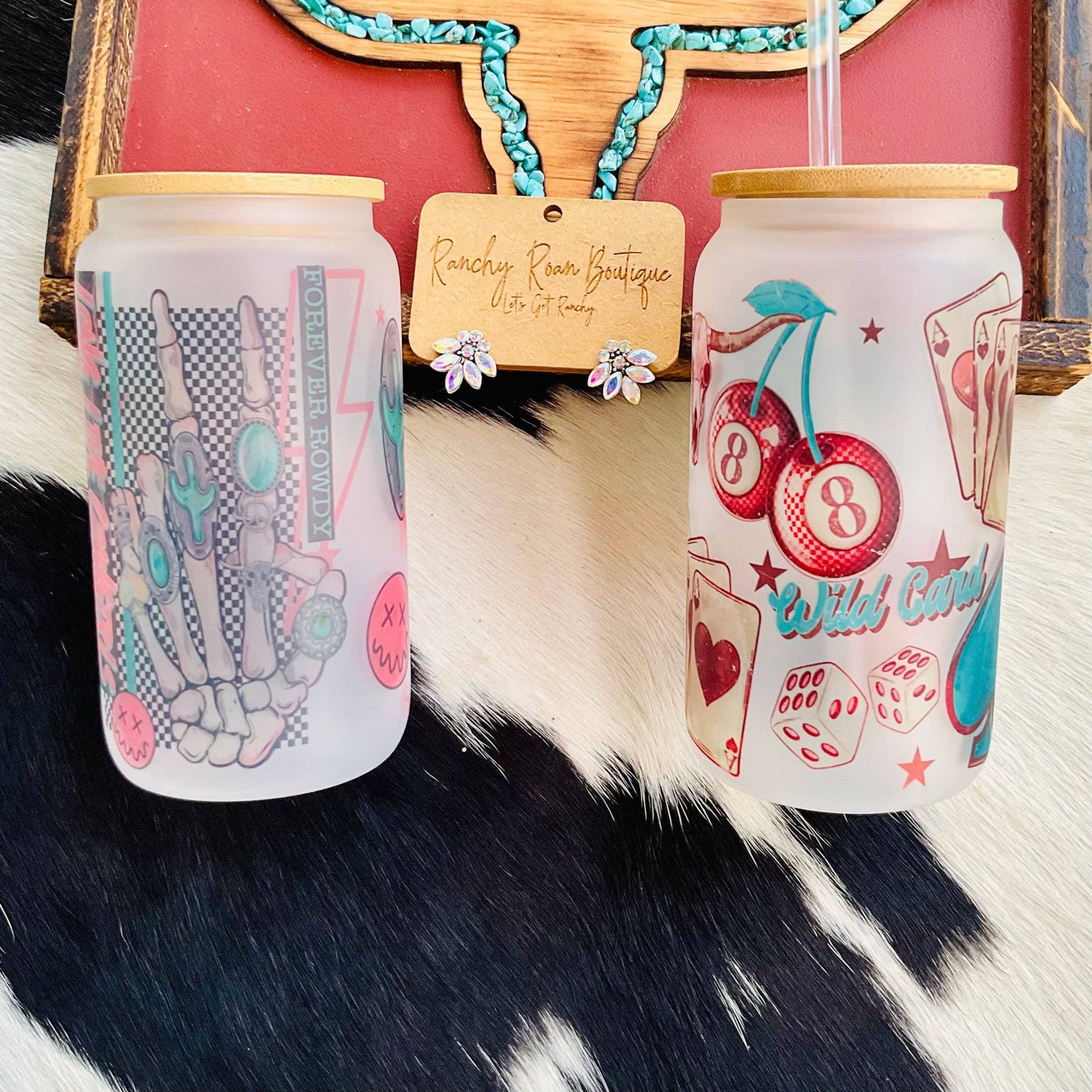 Wild Card Western Cowgirl 16 oz Glass Tumbler - Ranchy Roan Boutique