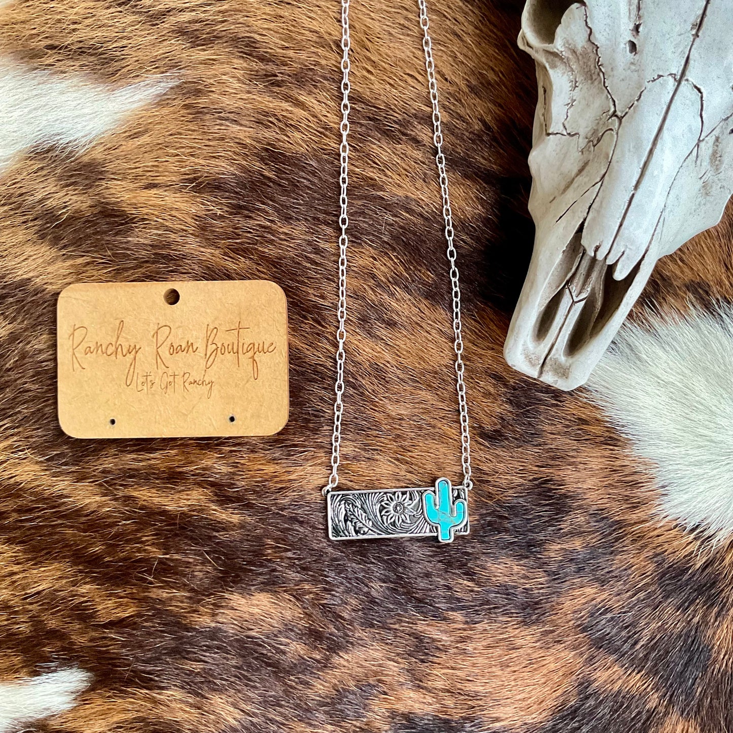 Cactus Stone Western Bar Necklace - Ranchy Roan Boutique