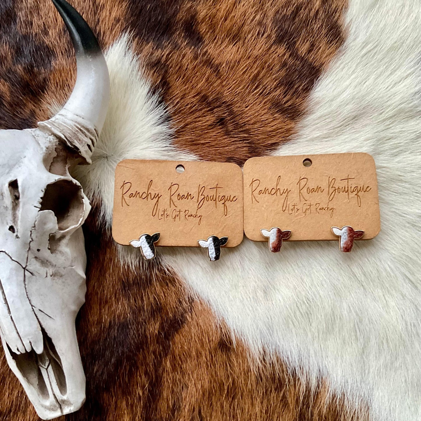 Cow Druzy Stone Brown Stud Earrings - Ranchy Roan Boutique