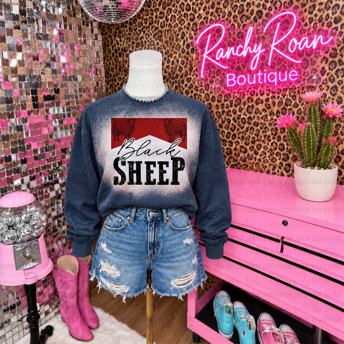 Black Sheep Retro Western Graphic Sweatshirt