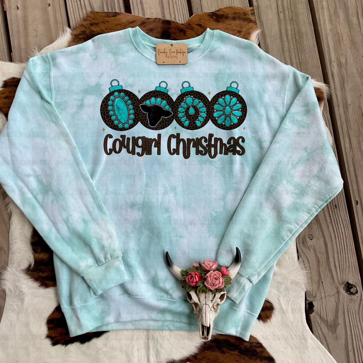 Cowgirl Christmas Western Ornaments Graphic Sweatshirt
