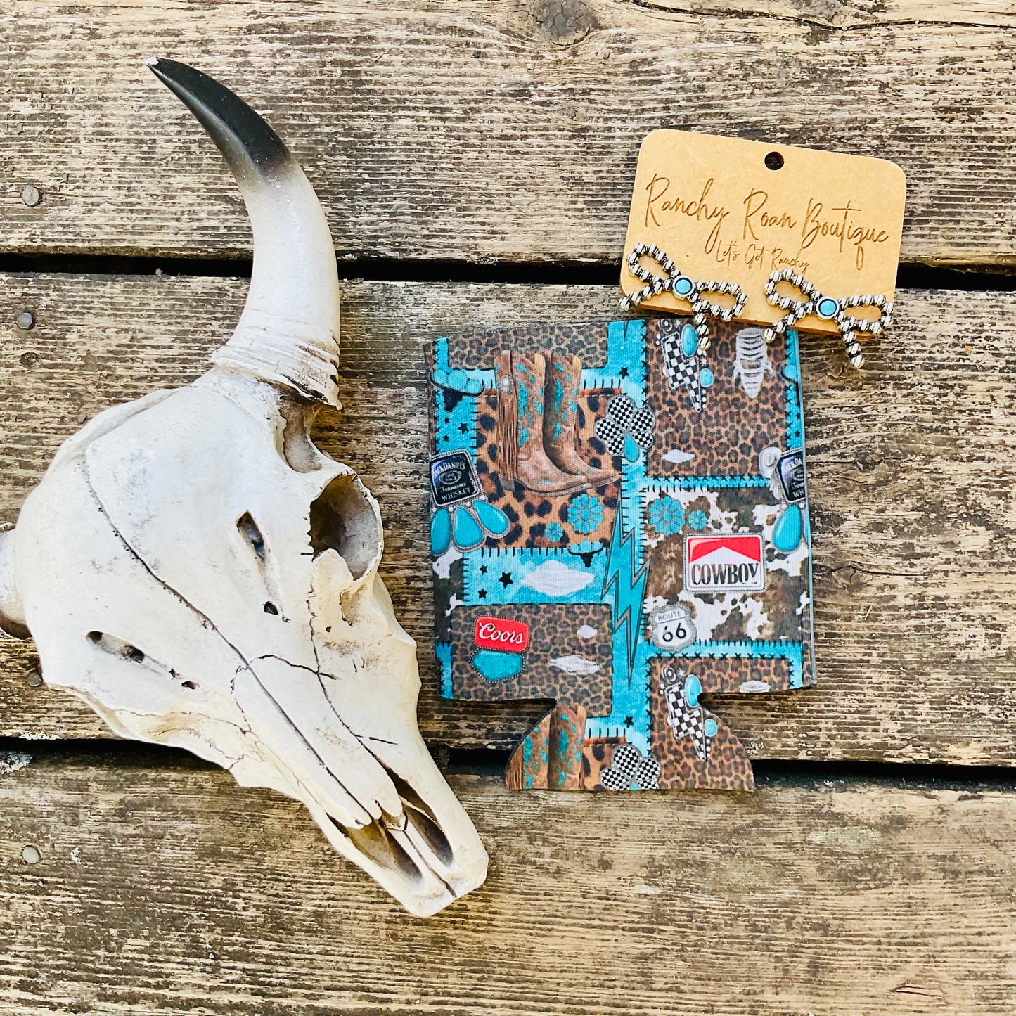 Cowboy Collage Turquoise Koozie