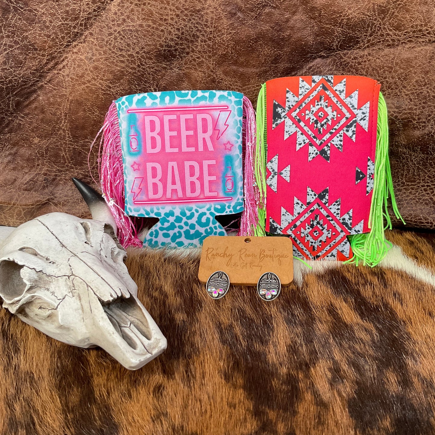 Neon Aztec Fringe Western Koozie