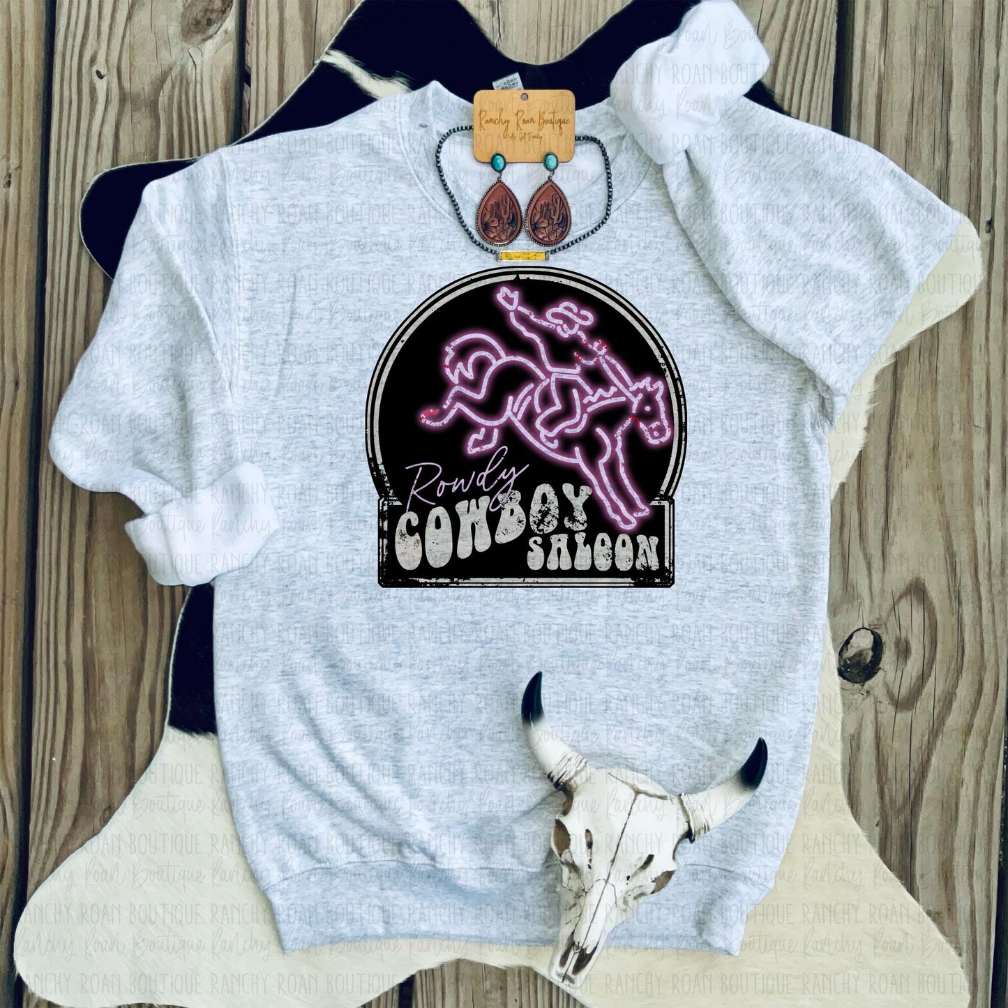 Rowdy Cowboy Saloon Western Graphic Sweatshirt - Ranchy Roan Boutique
