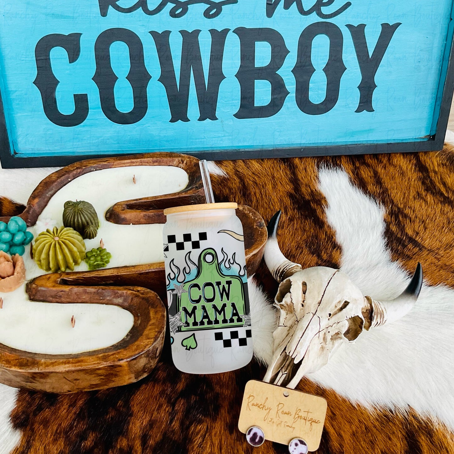 Cow Mama Western Glass 16oz Tumbler