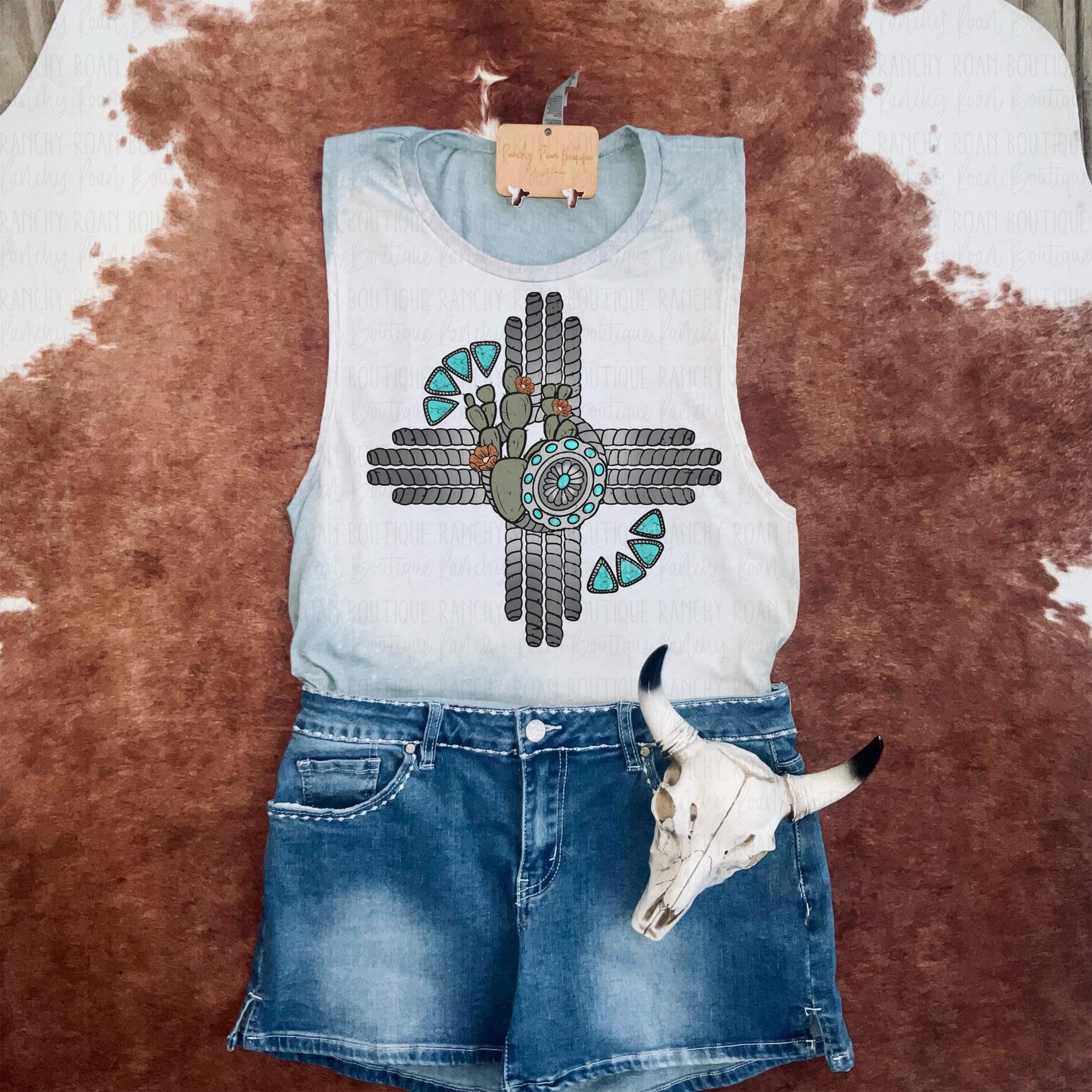 Turquoise Zia Western Festival Tank - Ranchy Roan Boutique