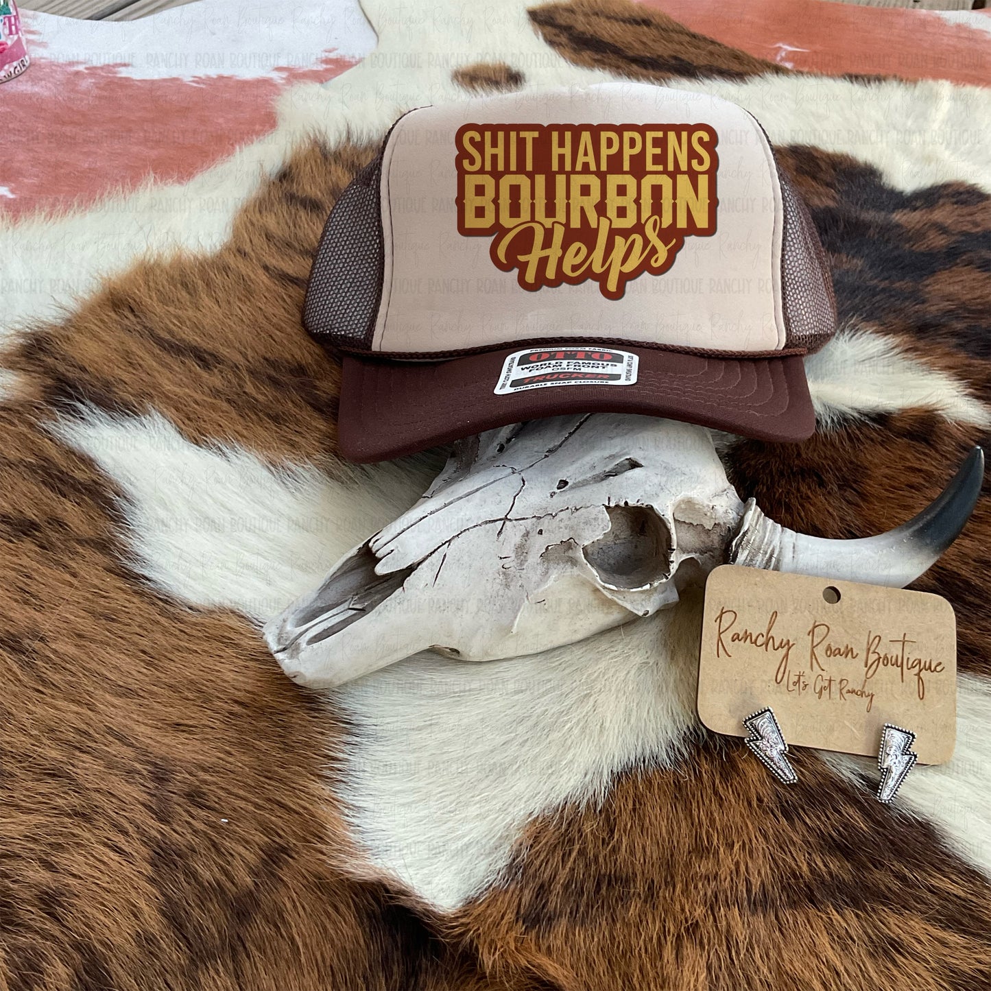 Shit Happens, Bourbon Helps Western Trucker Hat