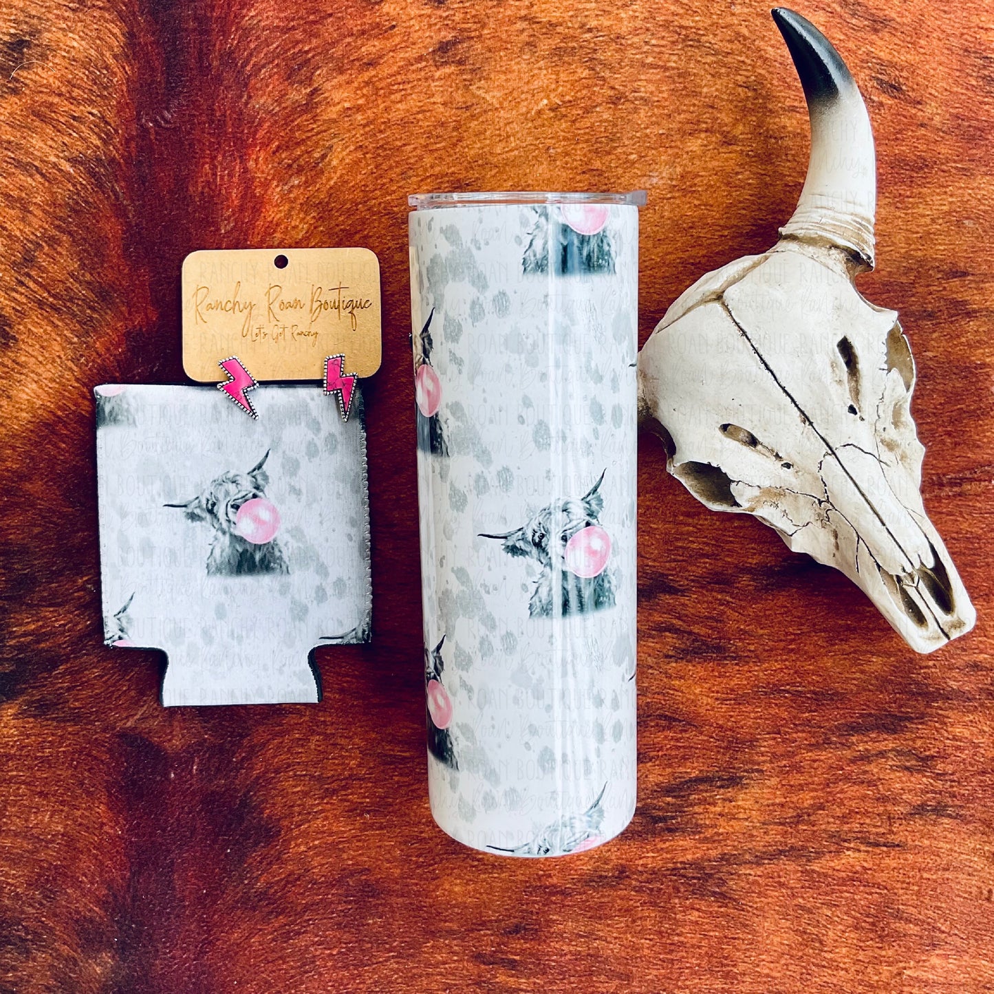 Bubblegum Acid Washed Highland Cow 20oz Skinny Tumbler - Ranchy Roan Boutique
