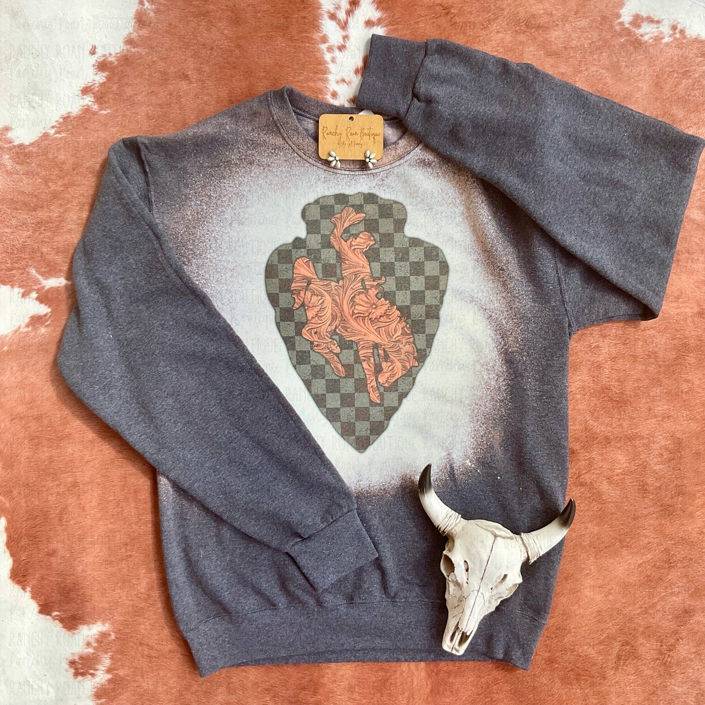Checkered Buckin Bronc Western Trendy Sweatshirt - Ranchy Roan Boutique
