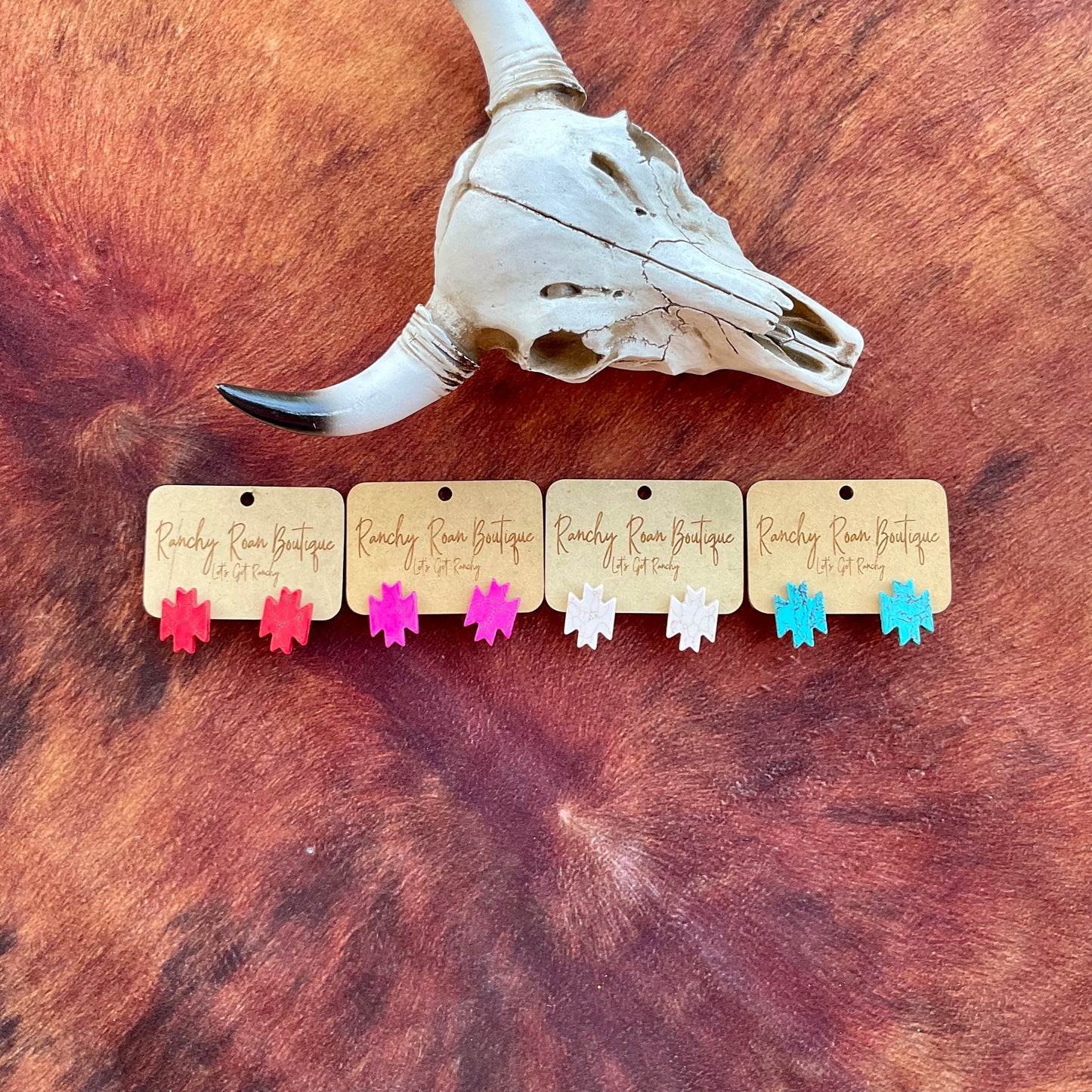 Western Aztec Stud Natural Earrings - Ranchy Roan Boutique