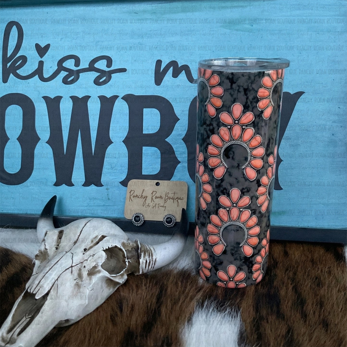 Coral Concho Western 20oz Skinny Tumbler