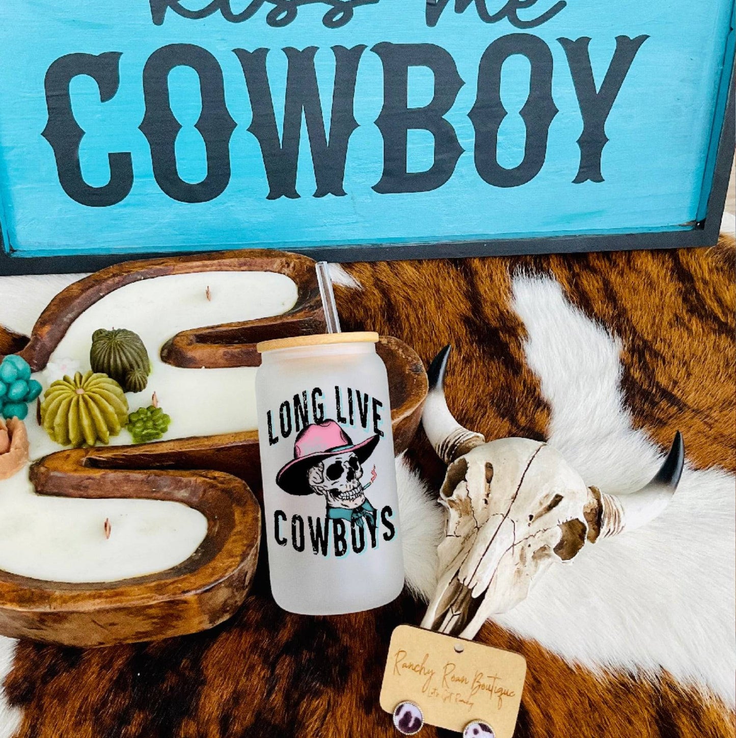 Long Live Cowboys Western Frosted Glass 16 oz Tumbler - Ranchy Roan Boutique