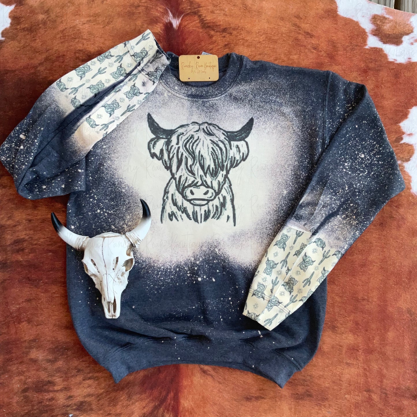 Boho Highland Cowboy Distressed Youth Western Sweatshirt - Ranchy Roan Boutique