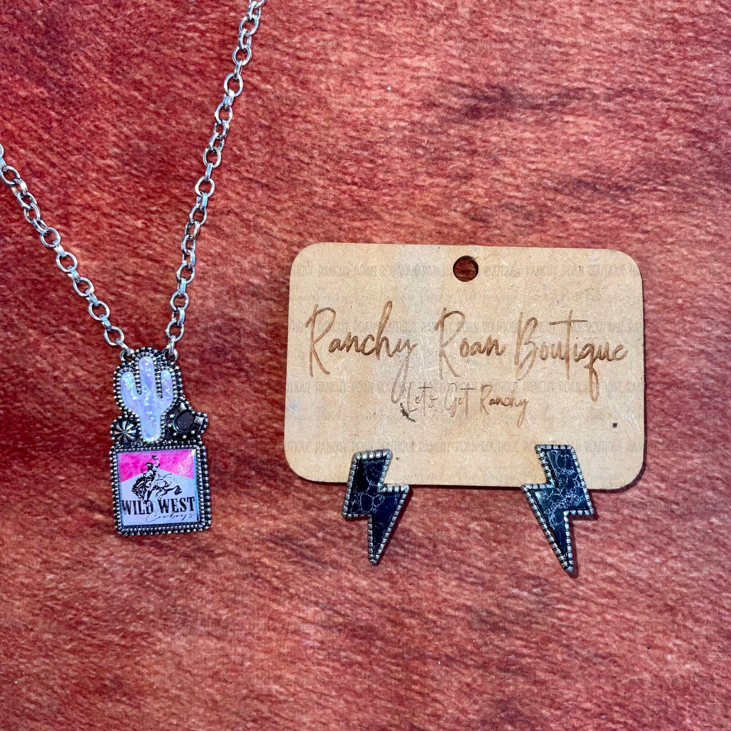 Western Cactus with Rodeo Logo Necklace - Ranchy Roan Boutique