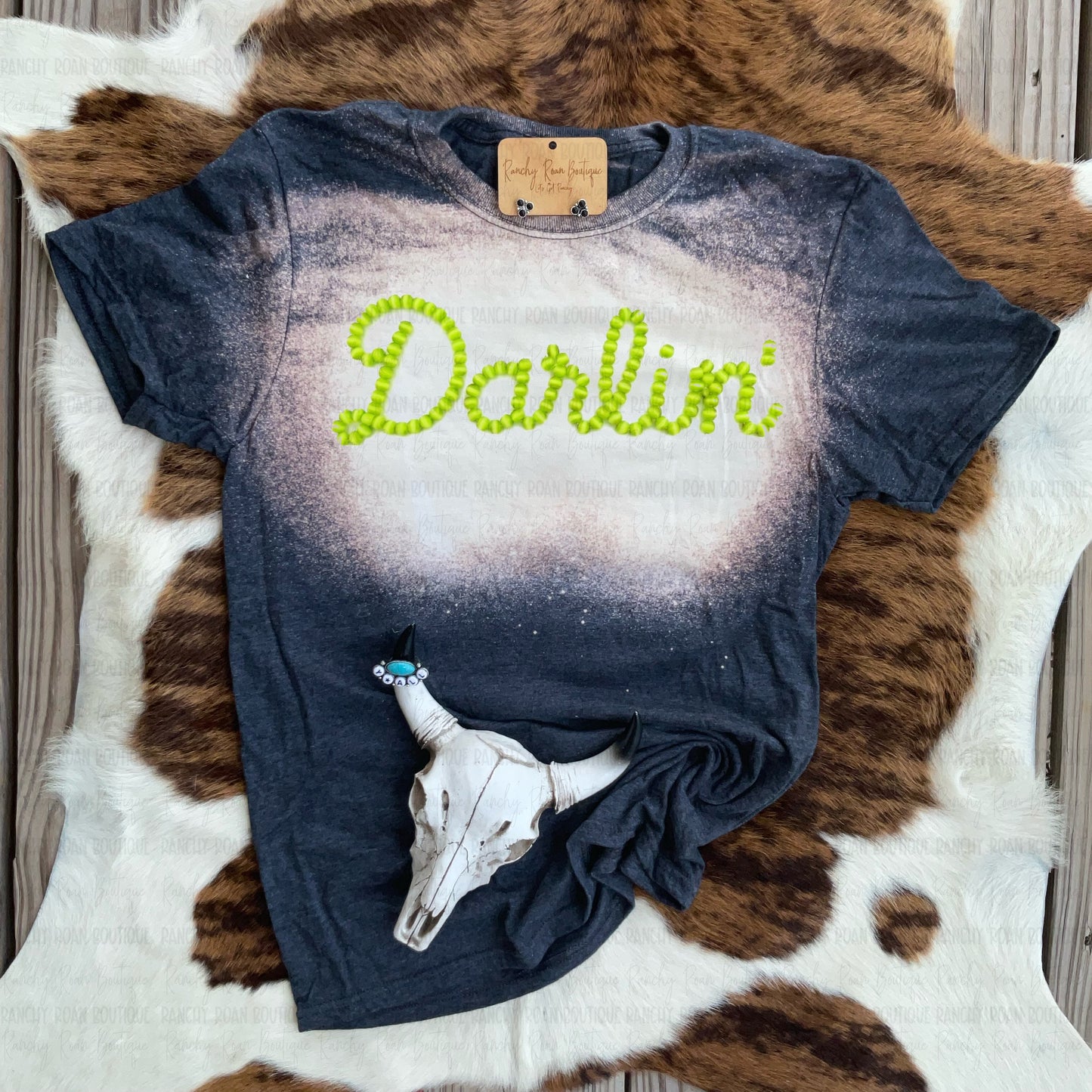Darlin’ Neon Lime Stud Script Tee