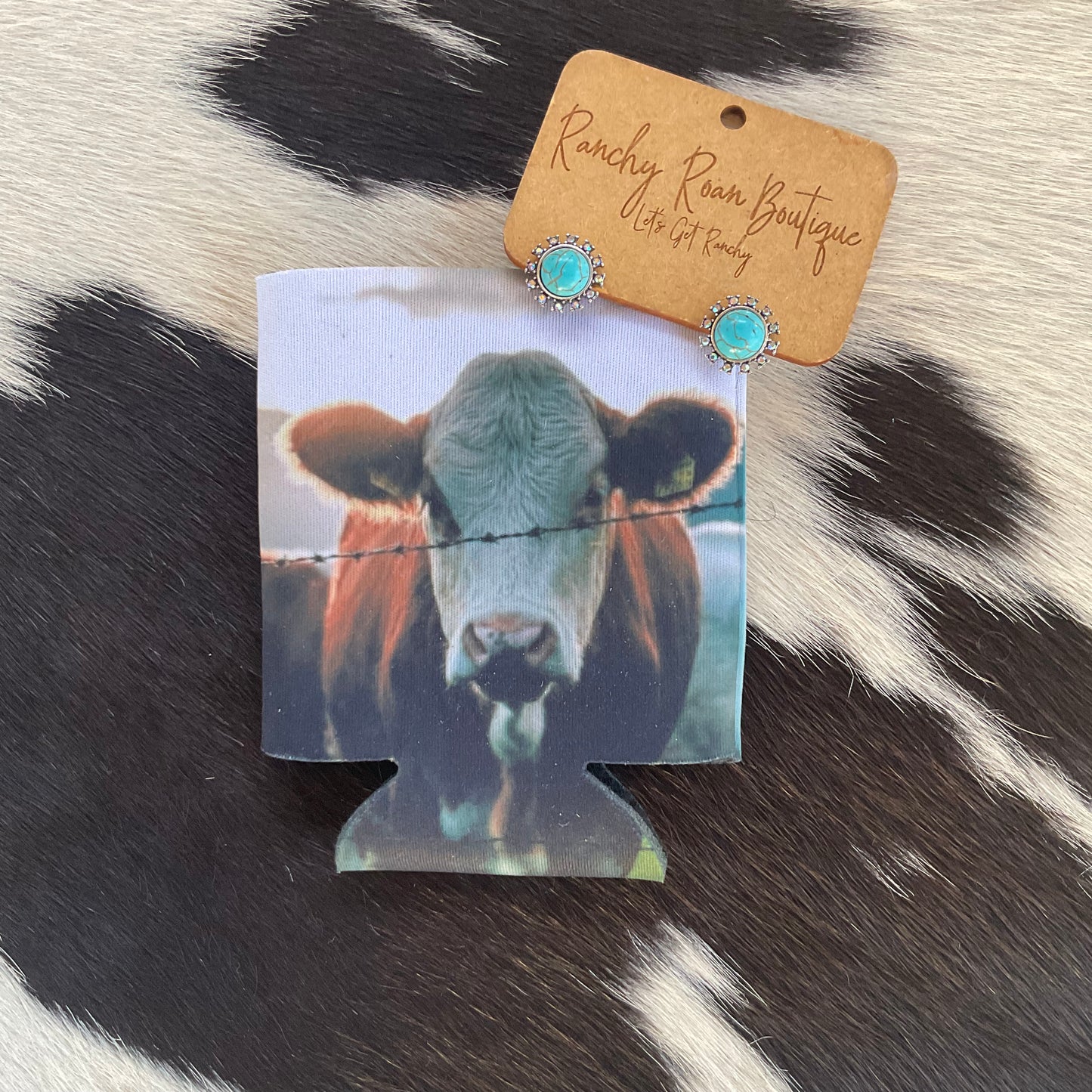 Hereford Cow Western Slim Can Koozie