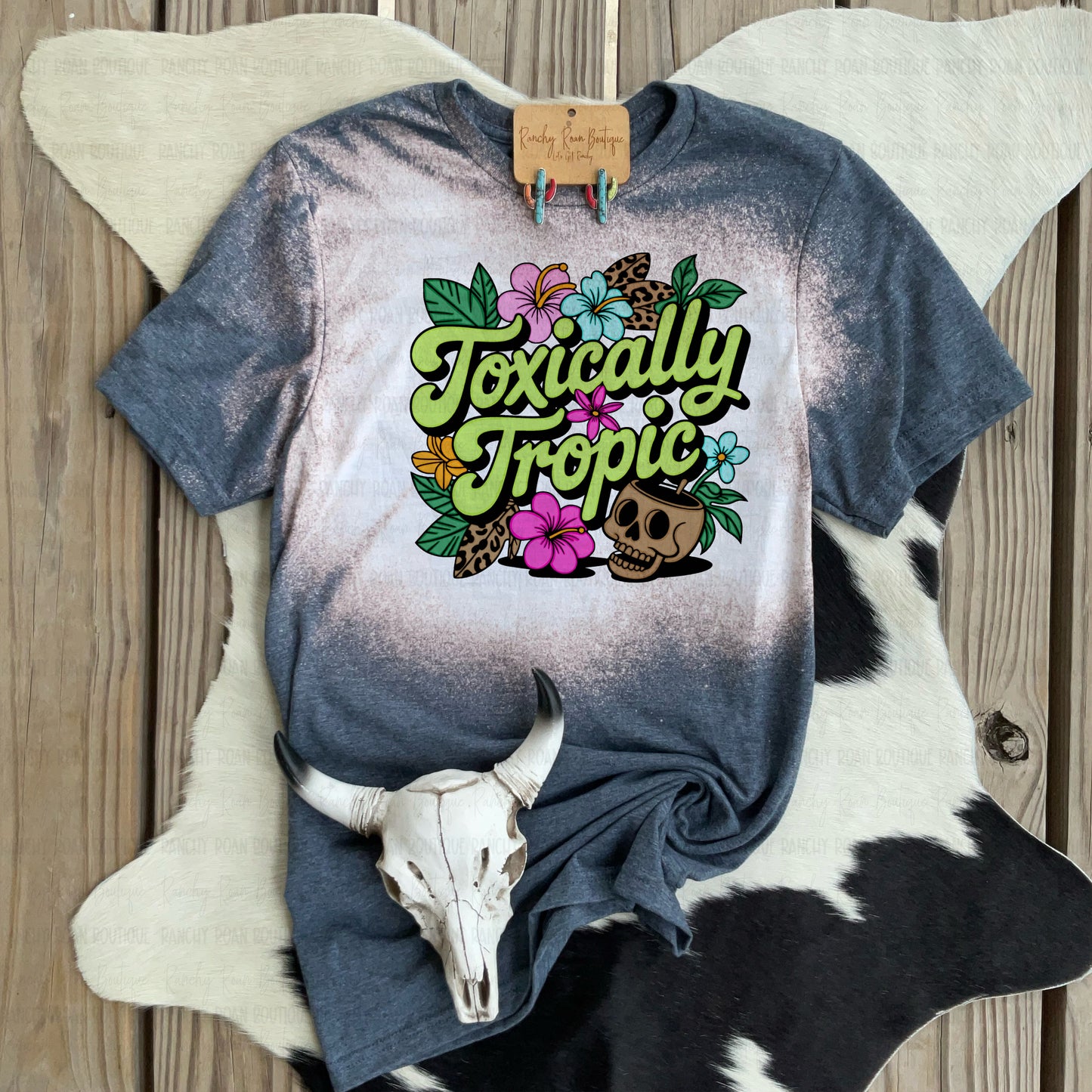 Toxically Tropic Bleached Tee | Western Floral Skull Graphic Shirt