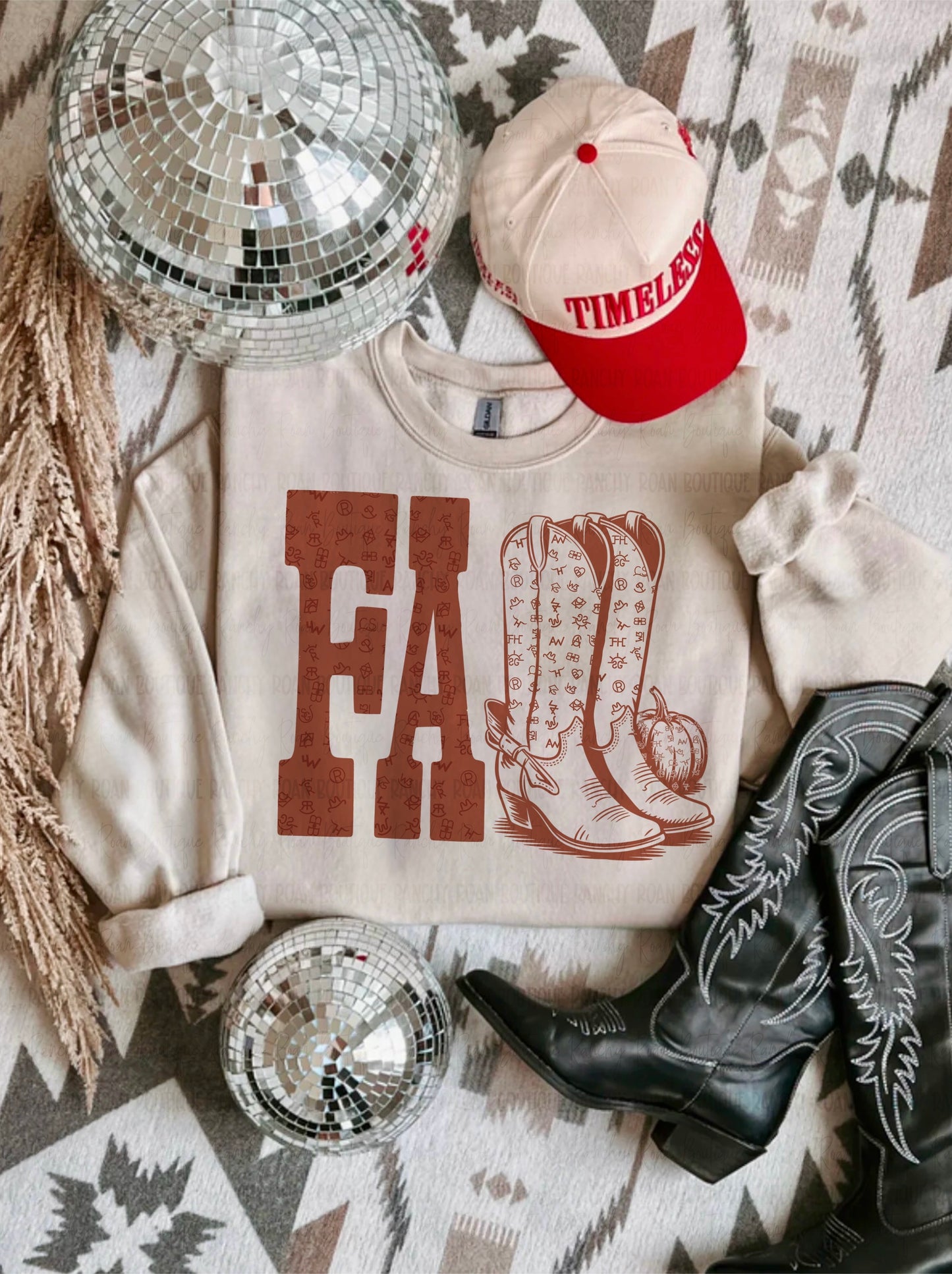 Fall Western Boots Graphic Cattle Brand Sweatshirt