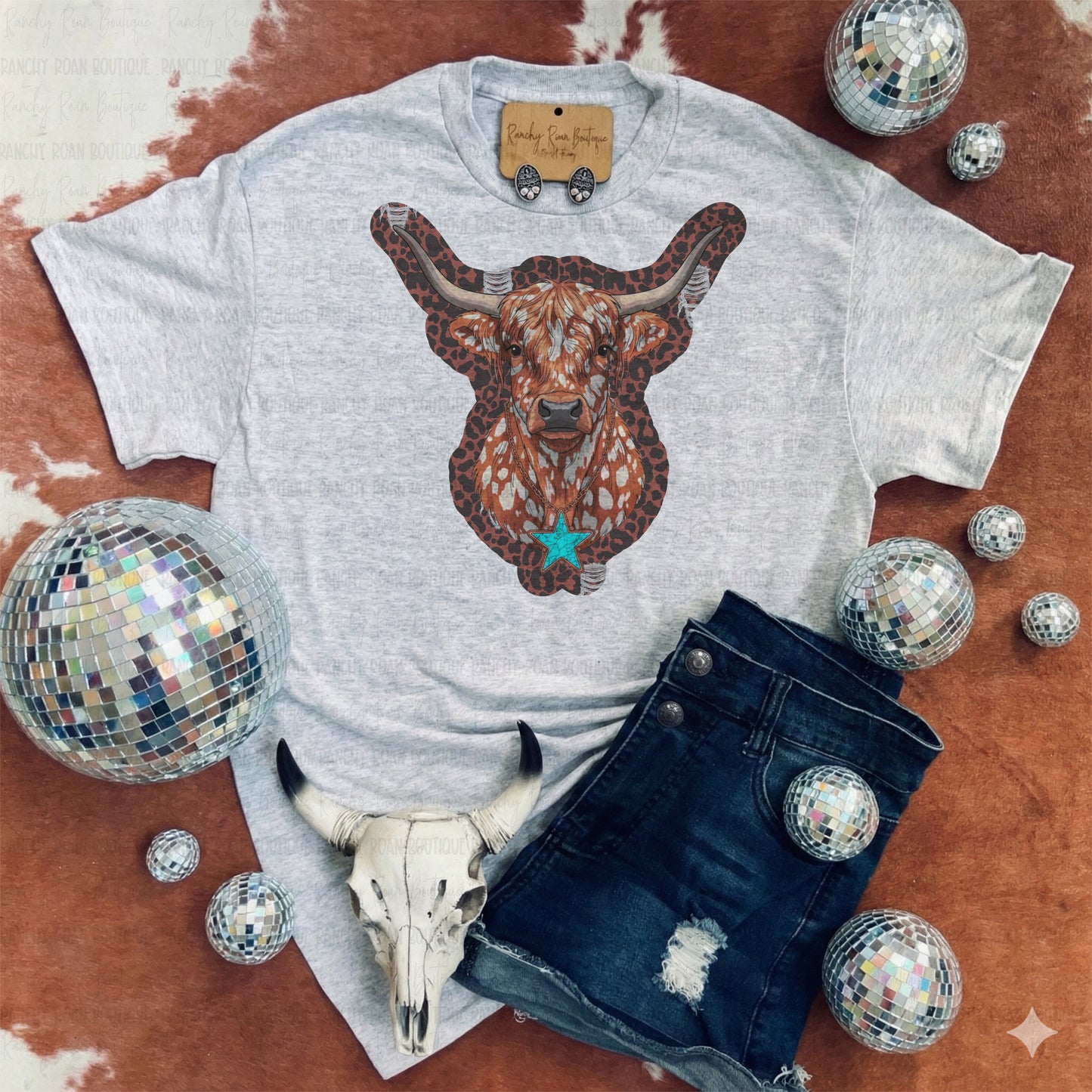 Leopard Longhorn Western Graphic Tee