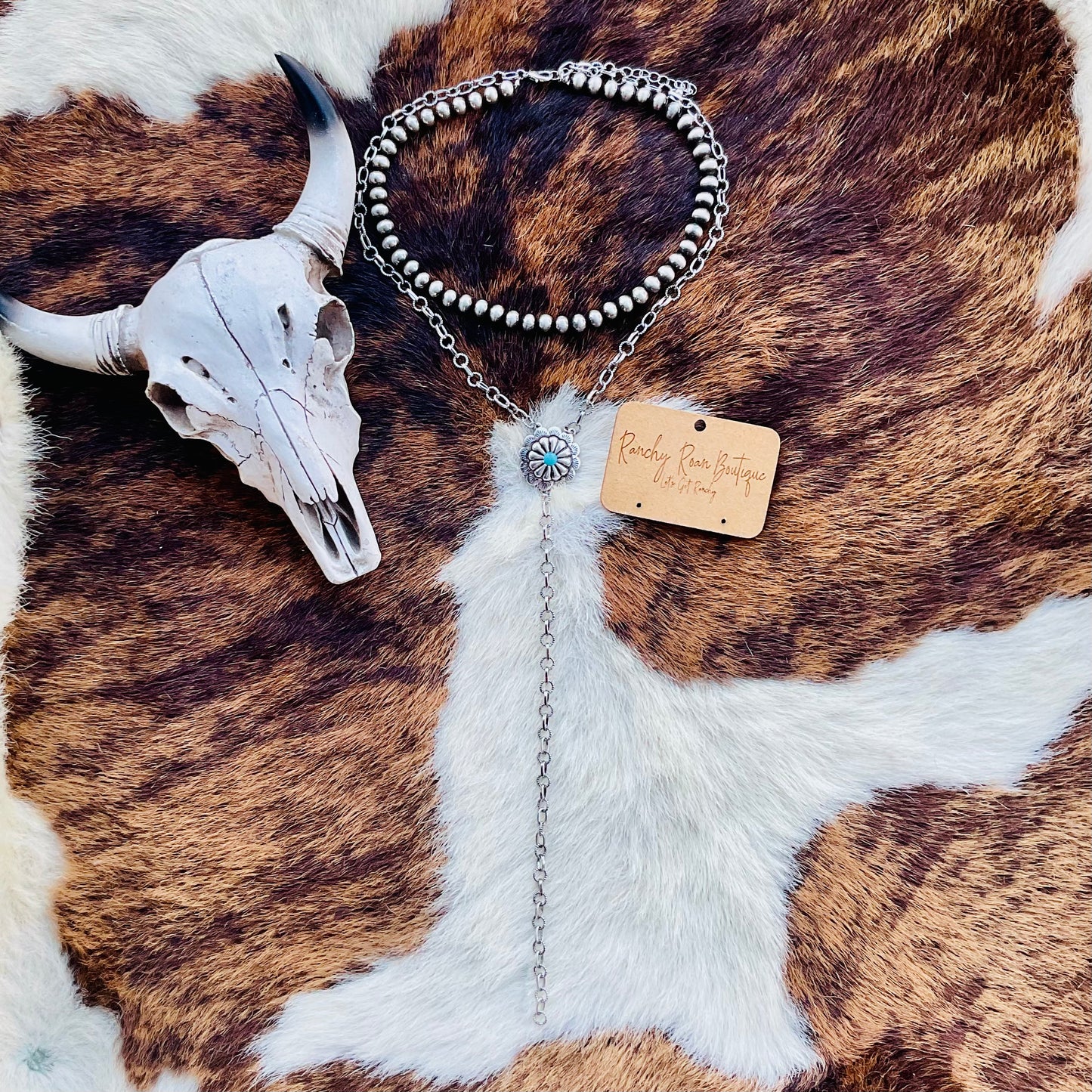 Turquoise Concho Navajo Lariat Necklace