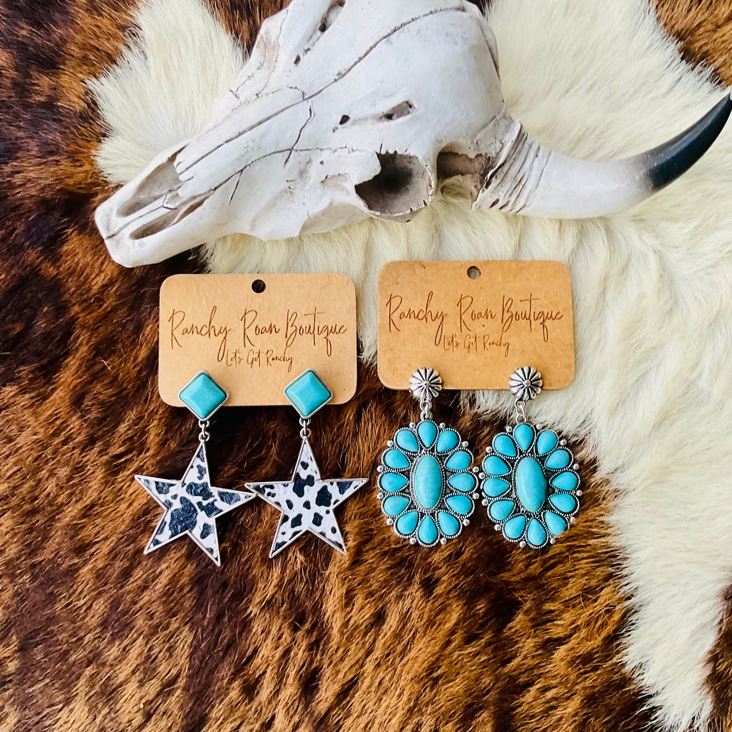 Turquoise Concho Western Stud Earrings