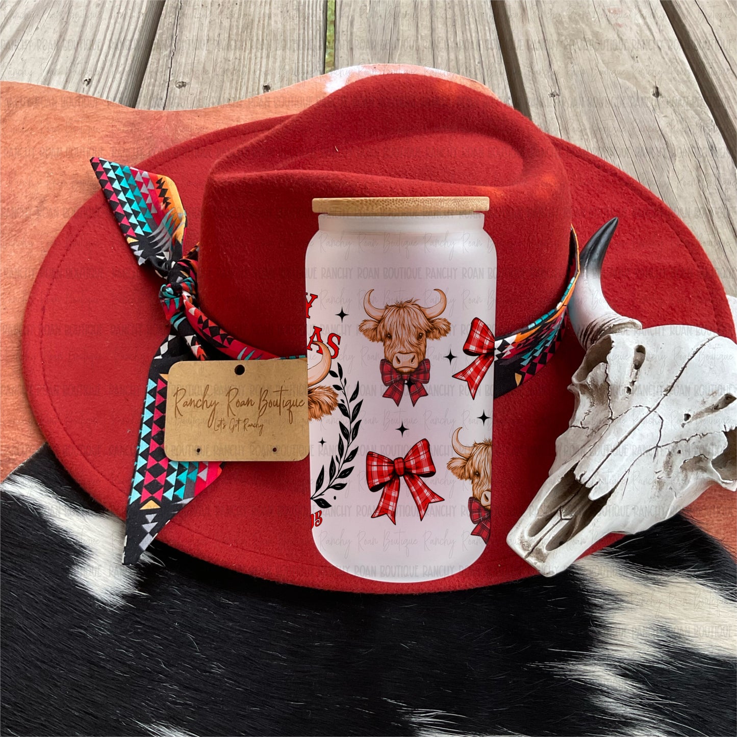 Mooey Christmas Cow Lover Club 16oz Frosted Glass Tumbler