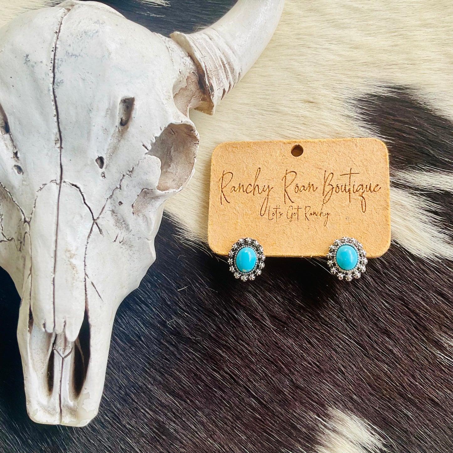 Turquoise Rhinestone Concho Stud Earrings