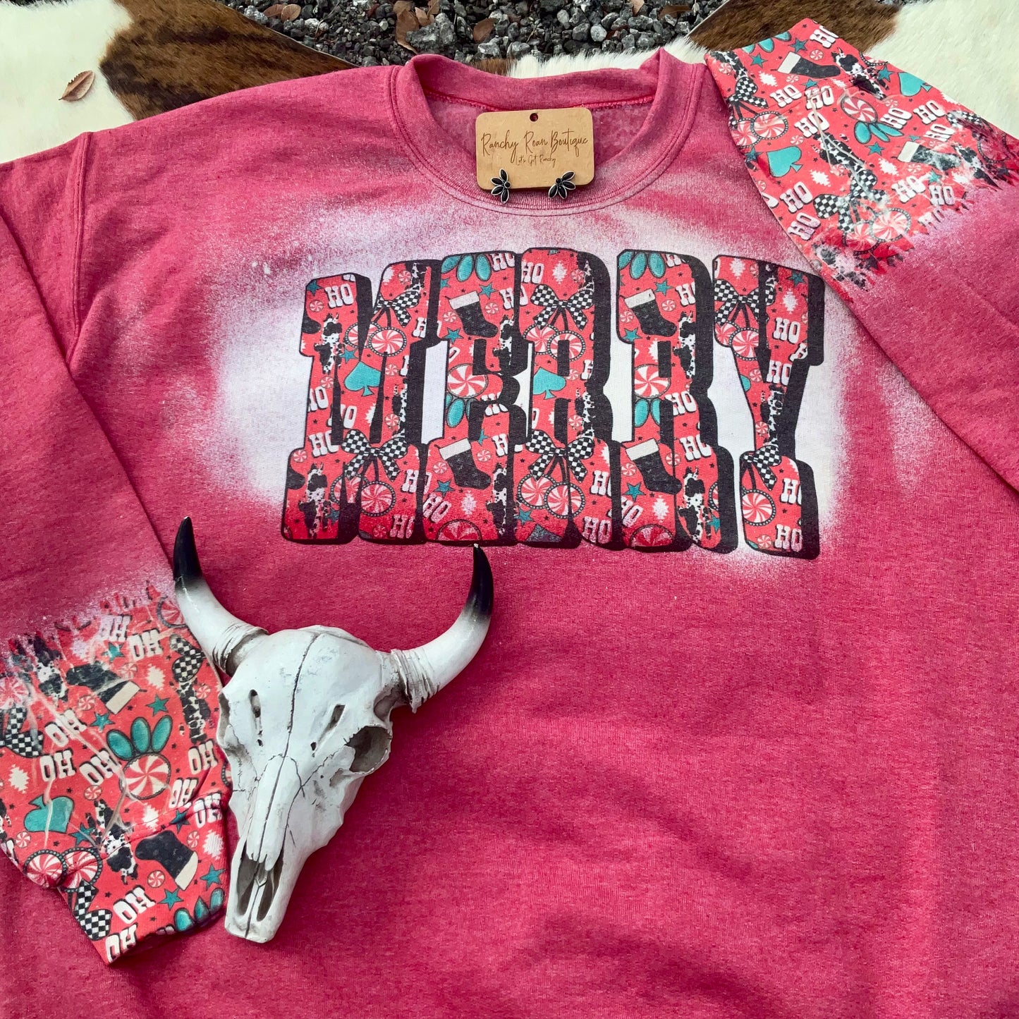 Merry & Ranchy Christmas Bleached Western Sweatshirt
