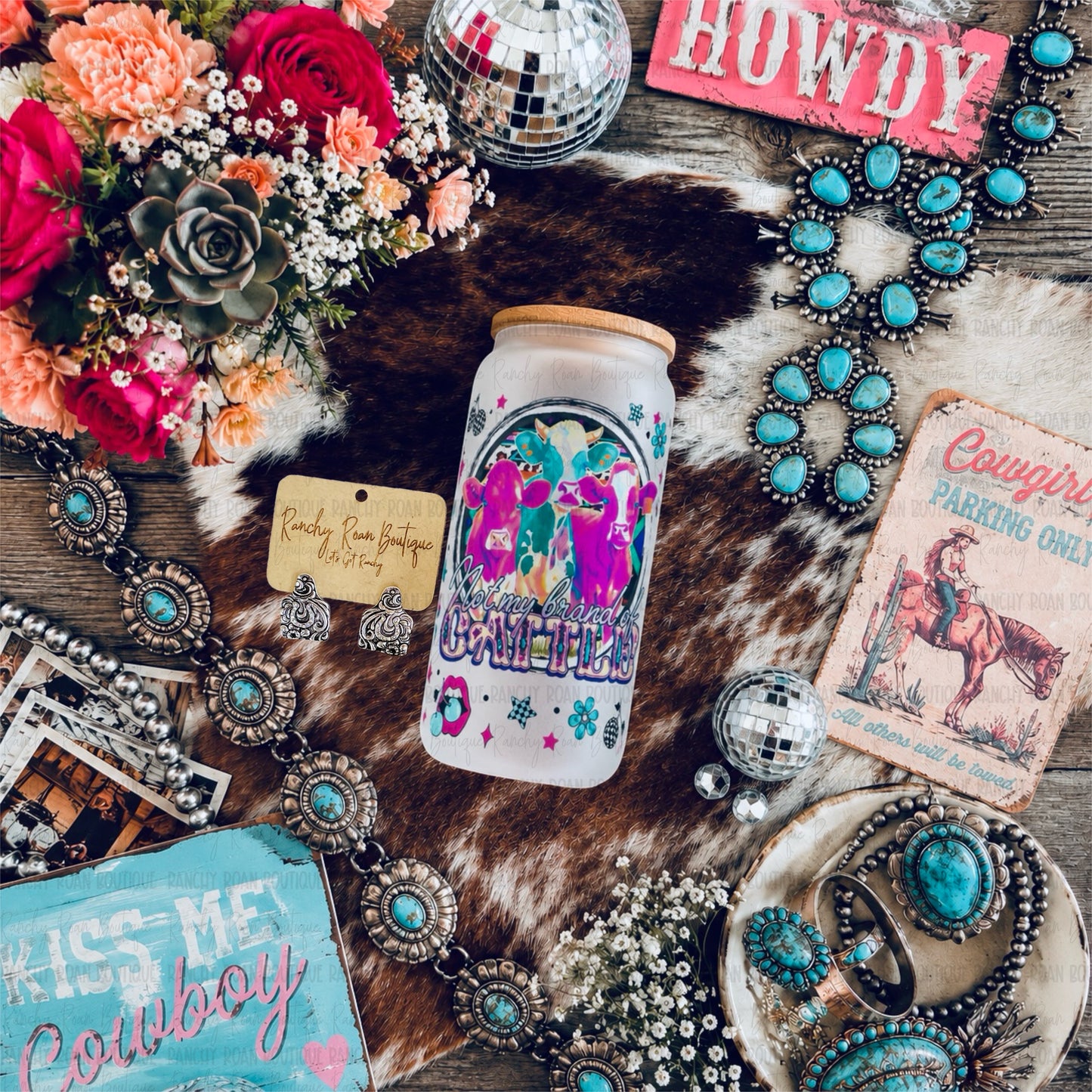 Not My Brand Of Cattle Graphic Frosted Glass Tumbler
