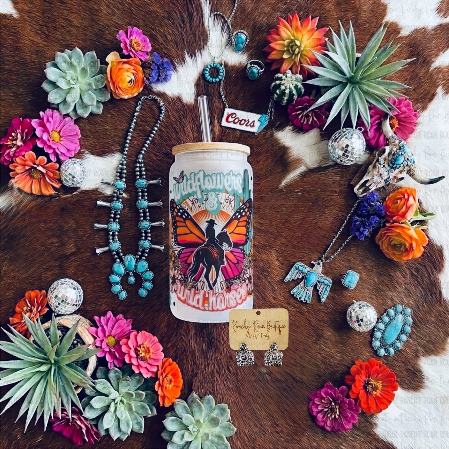 Wildflowers & Wild Horses Graphic Frosted Glass Tumbler