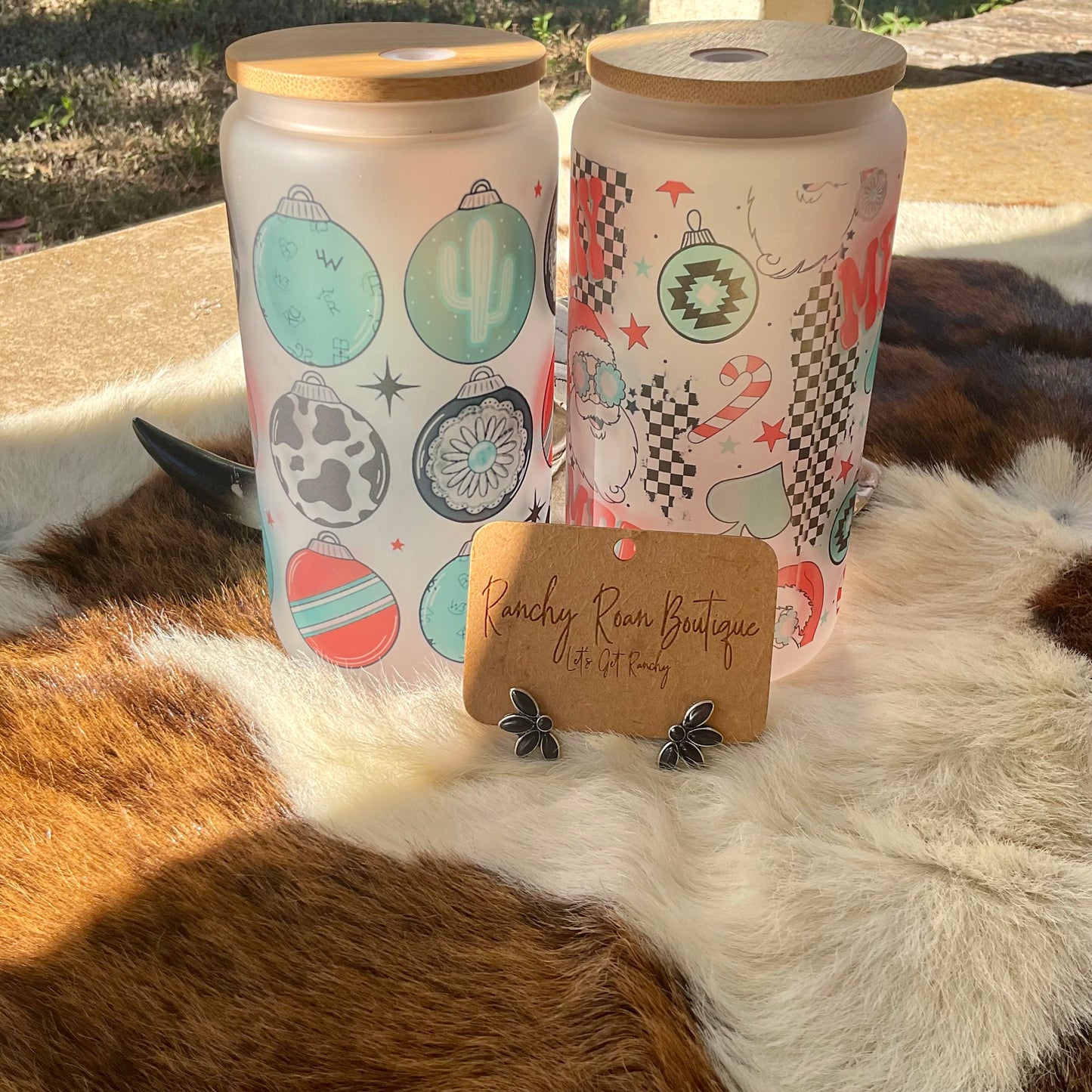 Merry Cowboy Christmas Frosted Glass Tumbler