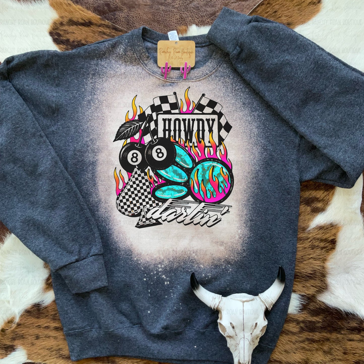 Howdy Darlin’ Turquoise Flames Western Sweatshirt