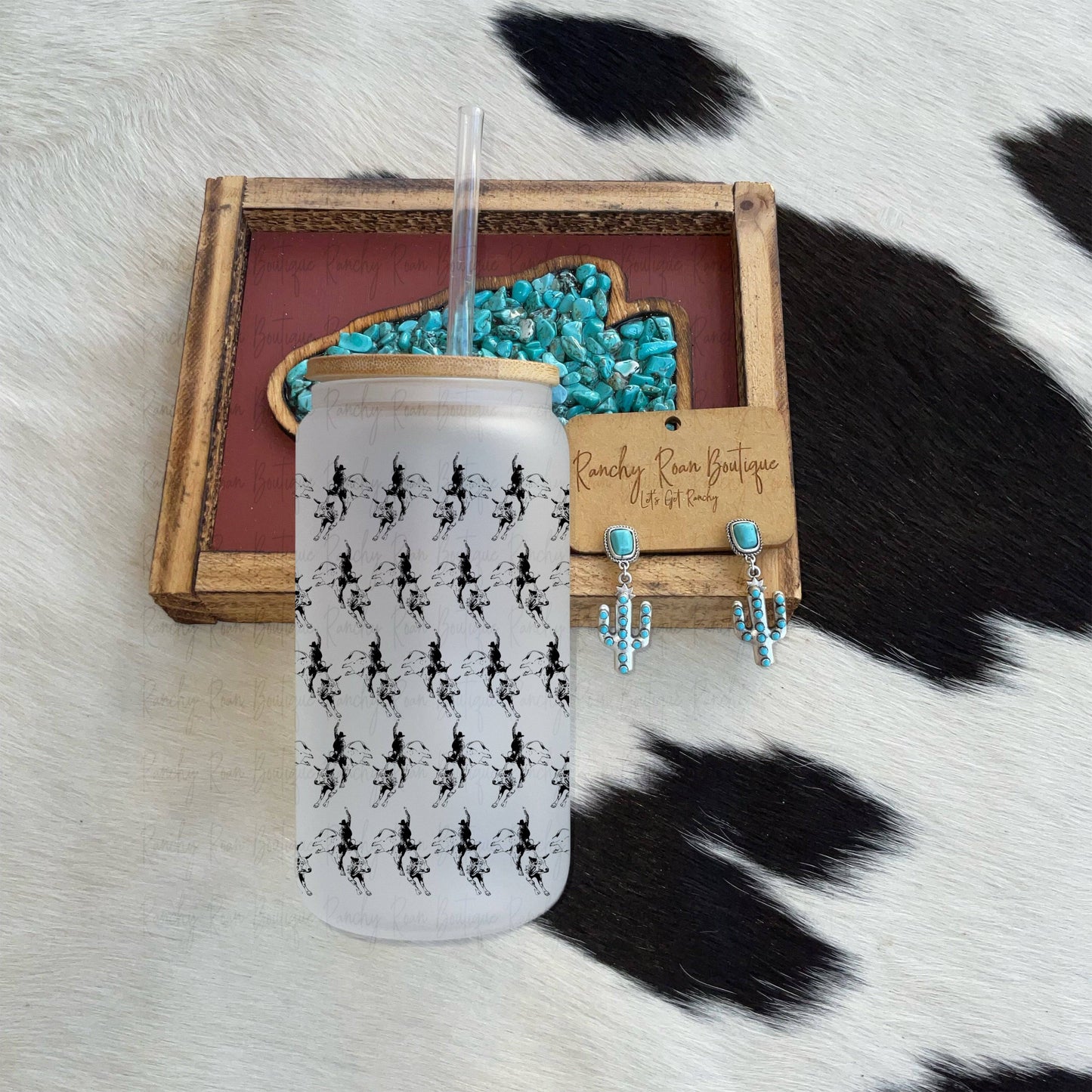 Bucking Bull Rodeo Western Frosted Glass Tumbler - Ranchy Roan Boutique