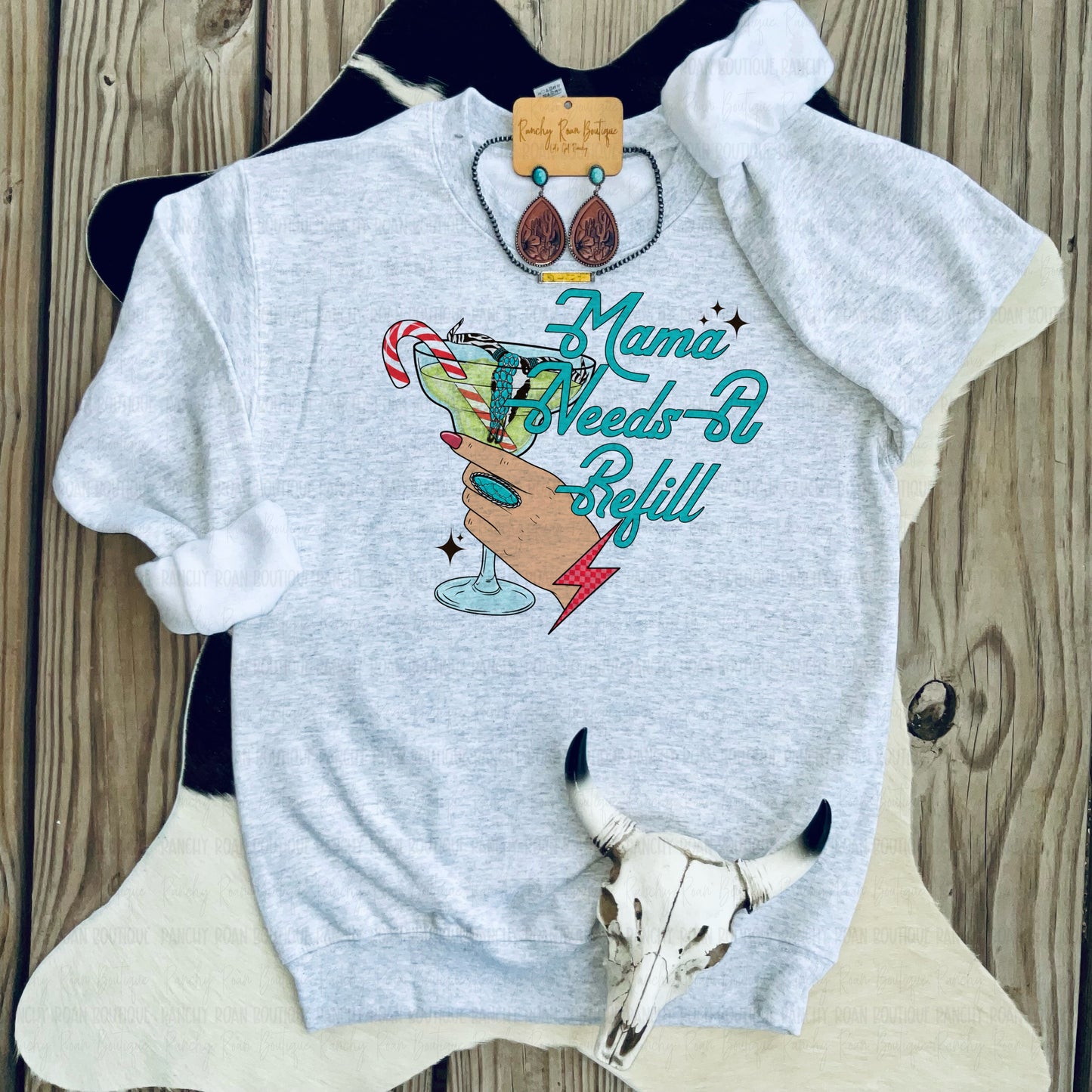 Mama Needs A Refill Western Graphic Sweatshirt