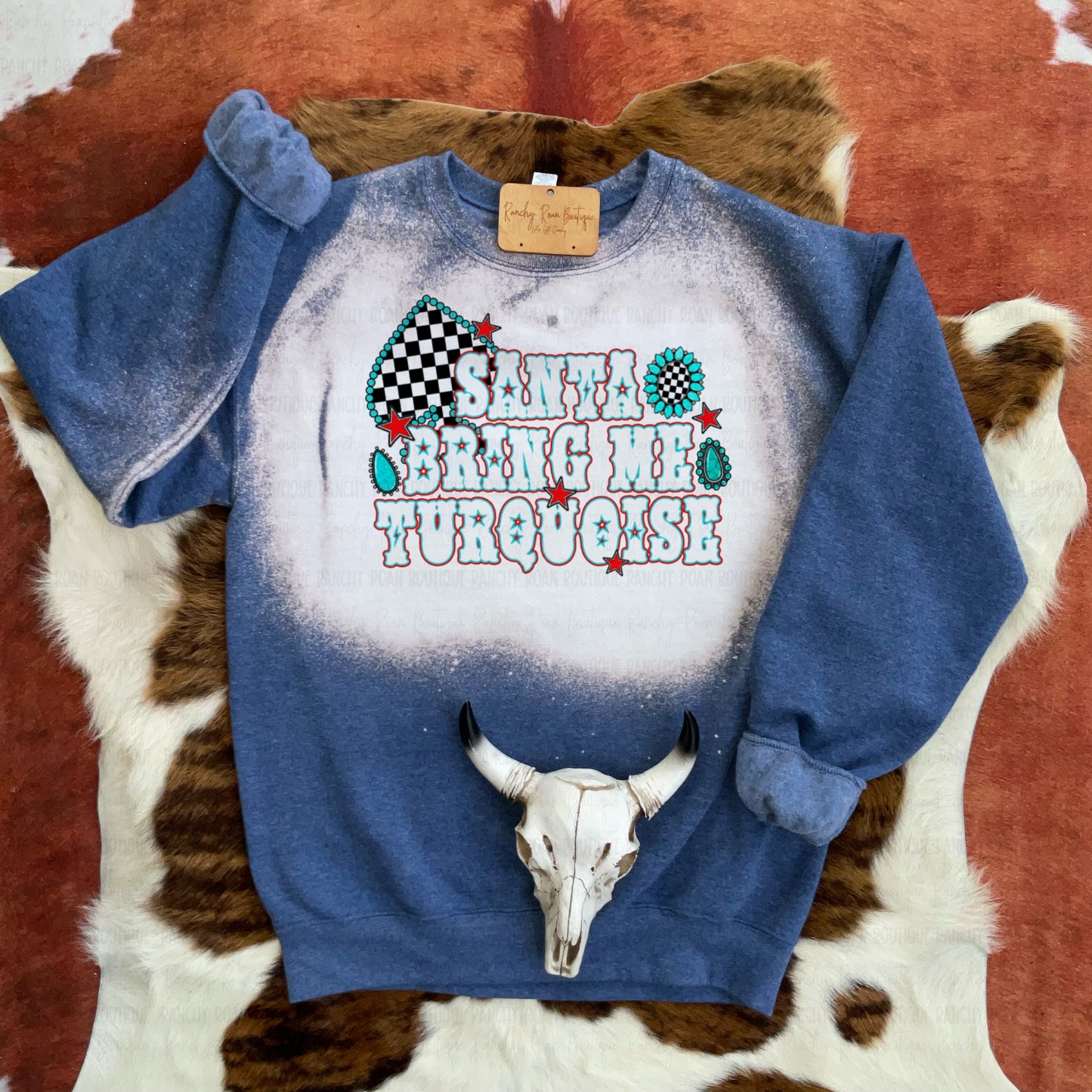 Santa Bring Me Turquoise Western Graphic Sweatshirt