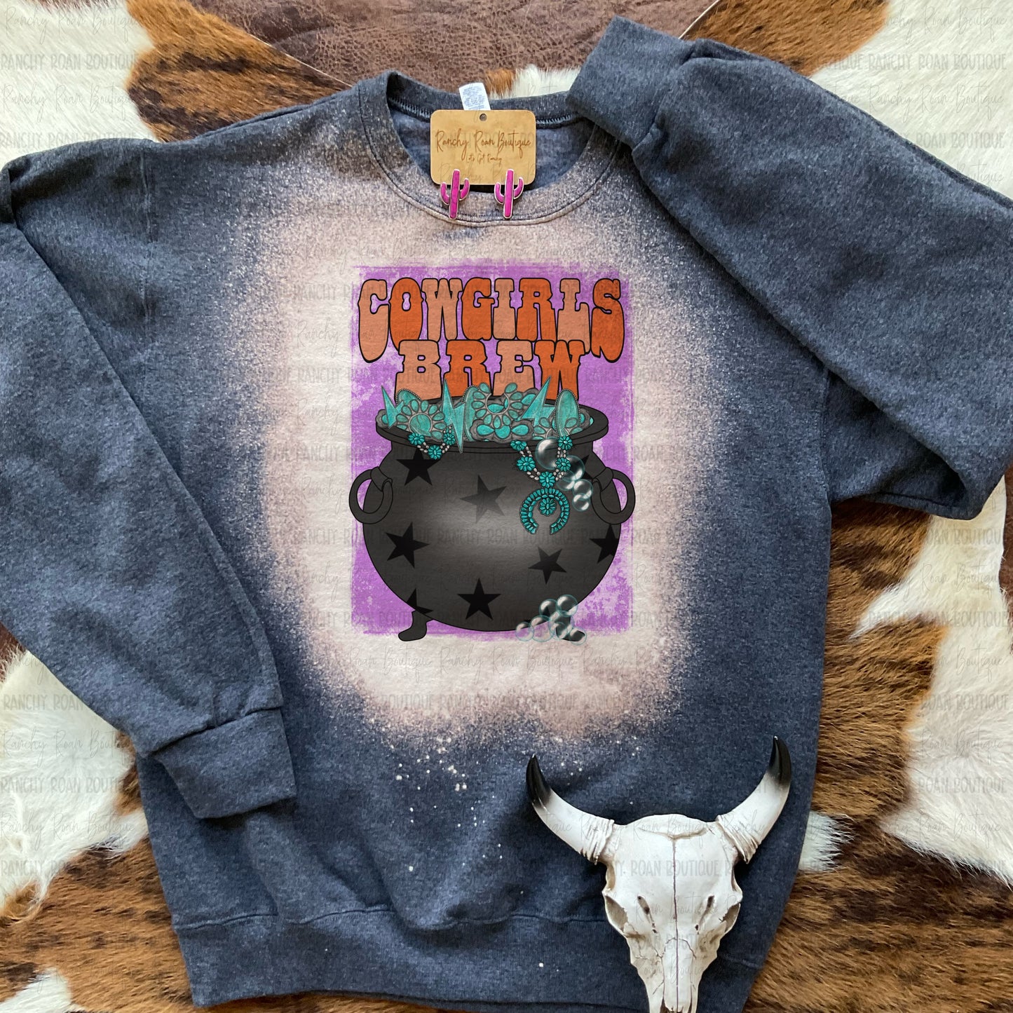 Cowgirls Brew Turquoise Western Halloween Graphic Sweatshirt