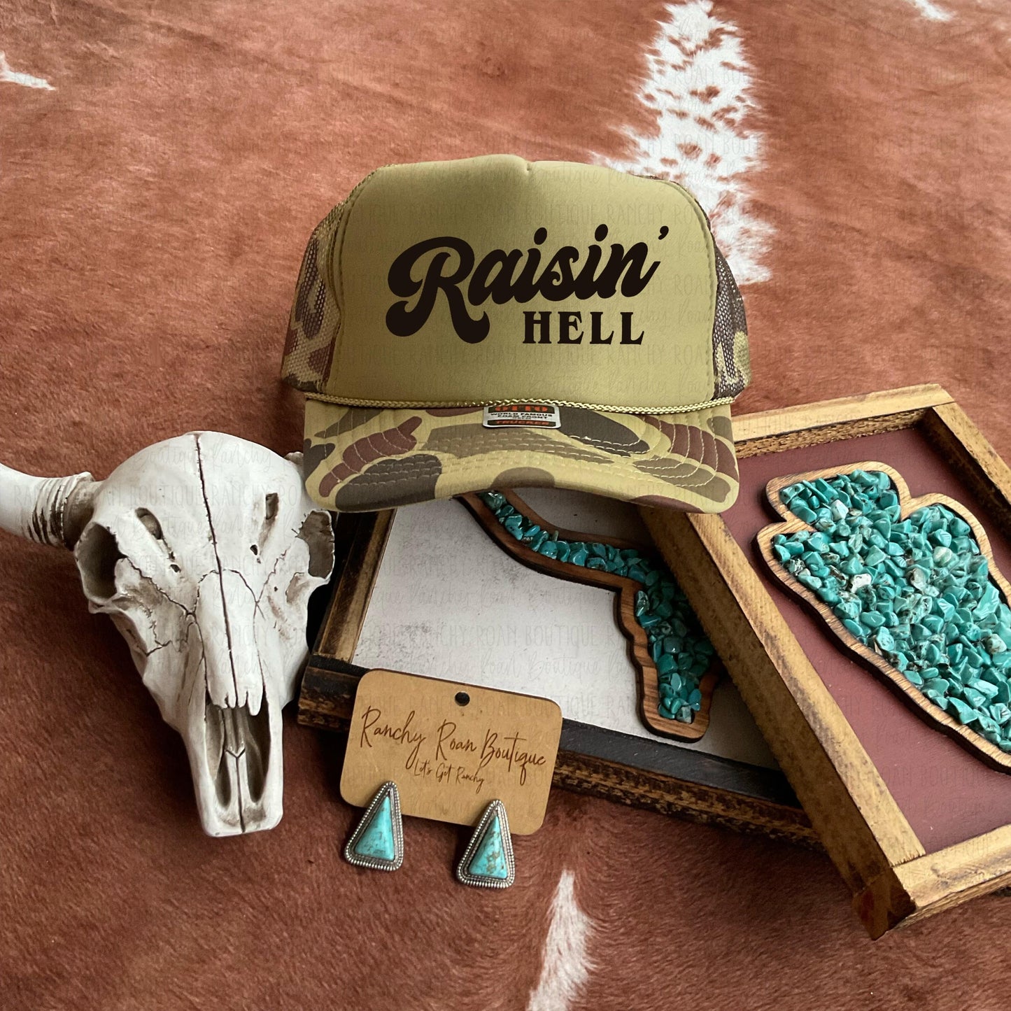 Raisin’ Hell Western Retro Foam Trucker Hat - Ranchy Roan Boutique