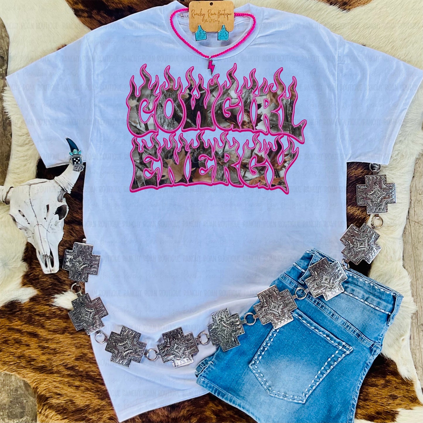 Cowgirl Energy Camo Flame Western Graphic Tee