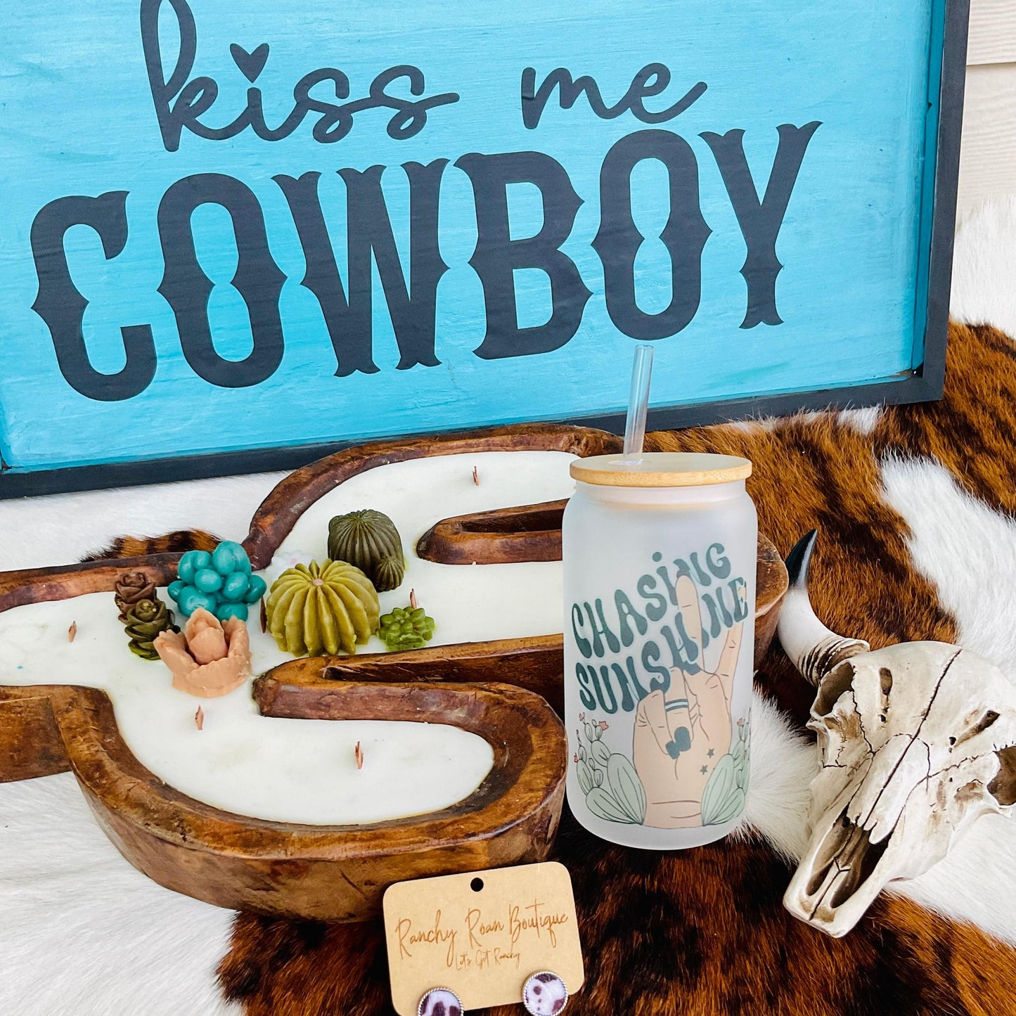 Chasing Sunshine Frosted Glass 16 oz Western Tumbler - Ranchy Roan Boutique