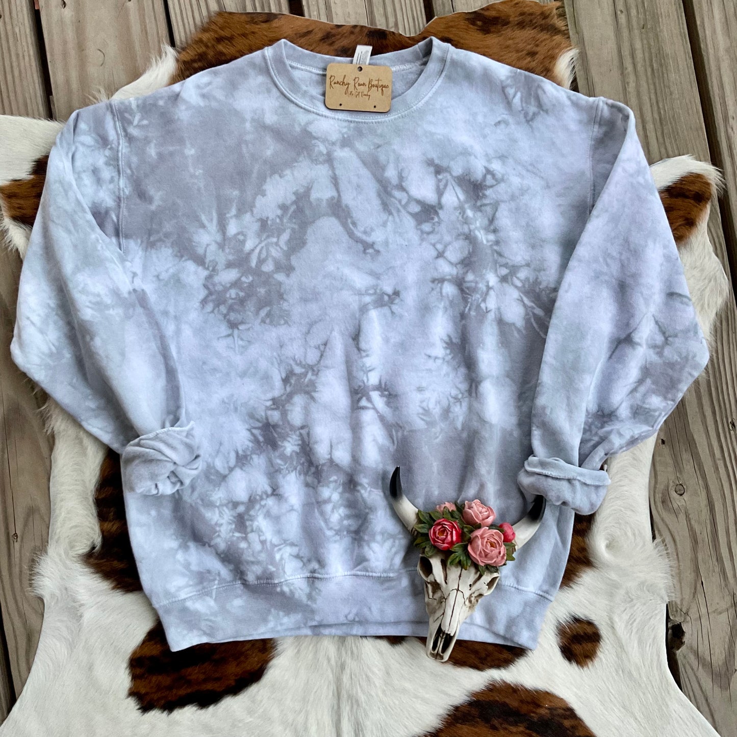 Grey Tie Dyed Blank Sweatshirt - Ranchy Roan Boutique