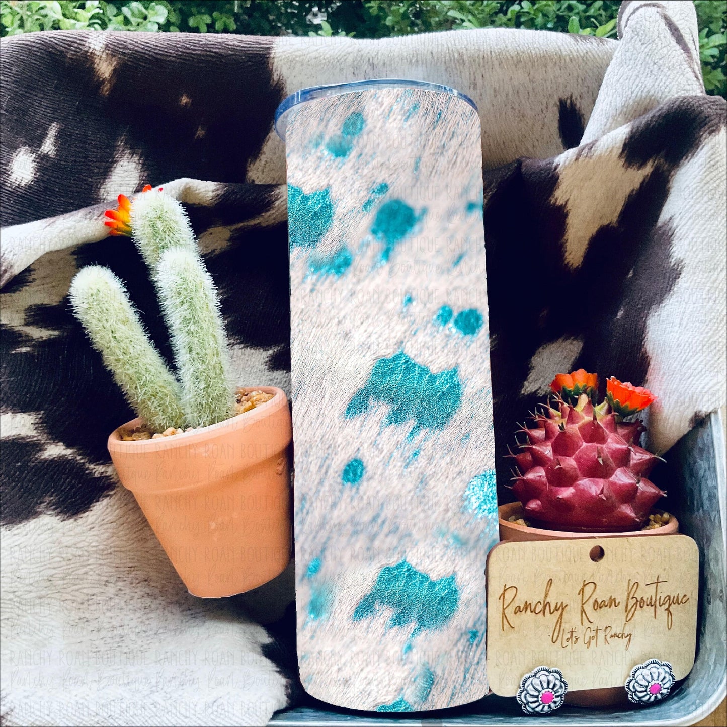 Acid Wash Cowhide 20oz Skinny Tumbler - Ranchy Roan Boutique