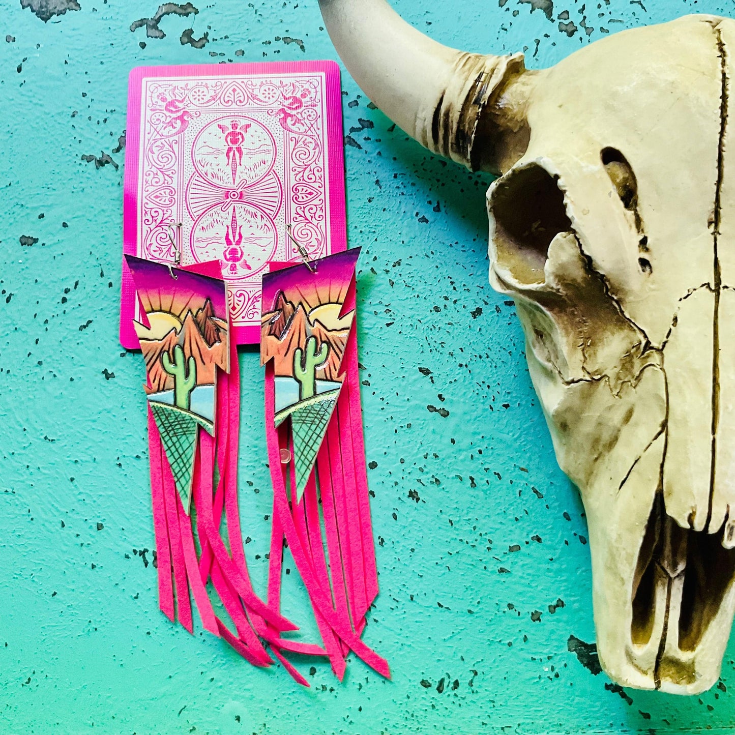 Southwest Landscape Leather with Tassel Dangle Earrings - Ranchy Roan Boutique