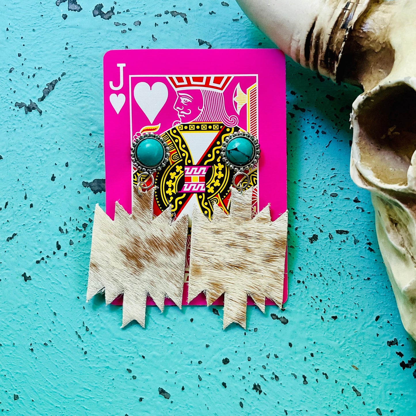 Handmade Natural Fur Leather Aztec Stud Earrings - Ranchy Roan Boutique