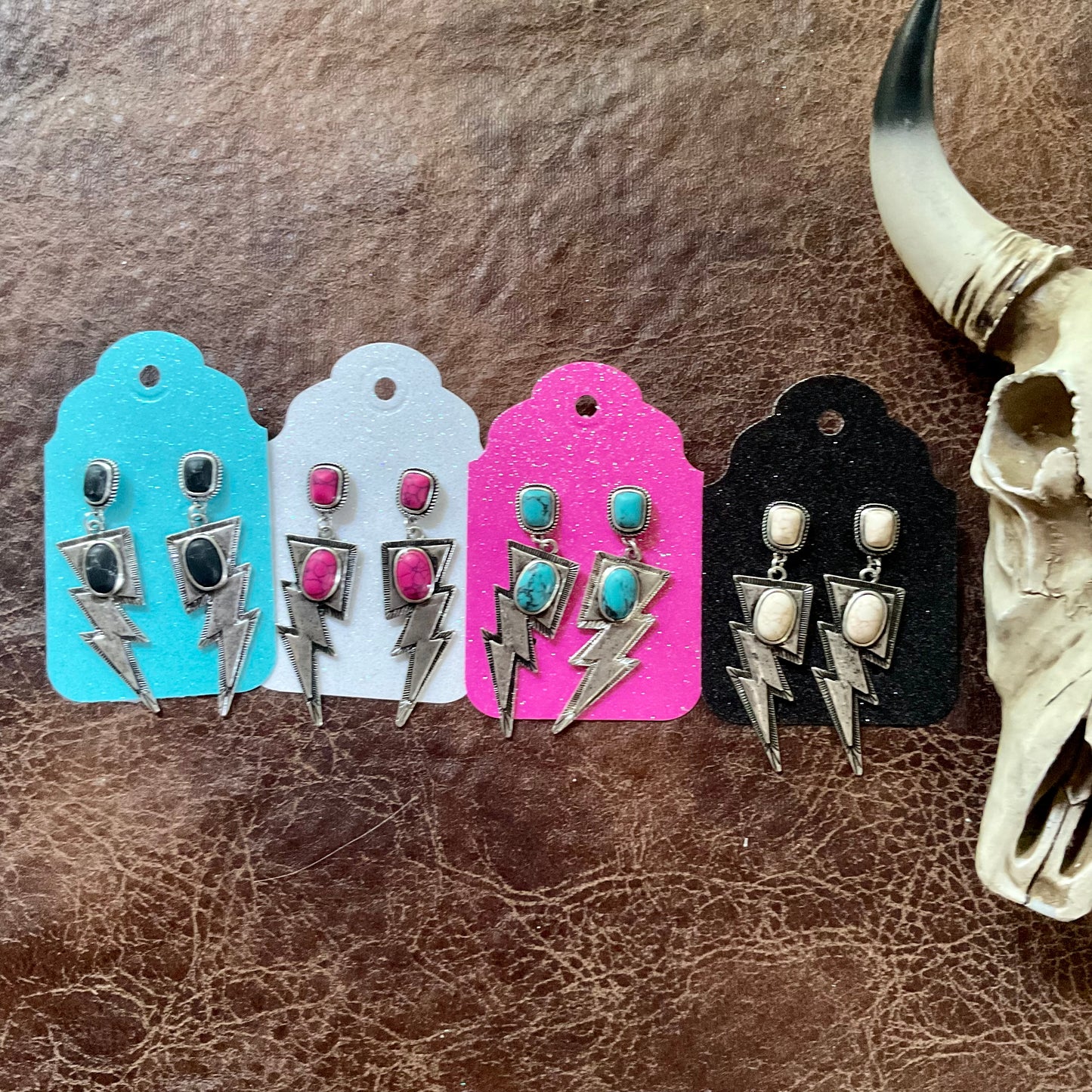 Thunder Bolt Black Turquoise Statement Earrings - Ranchy Roan Boutique