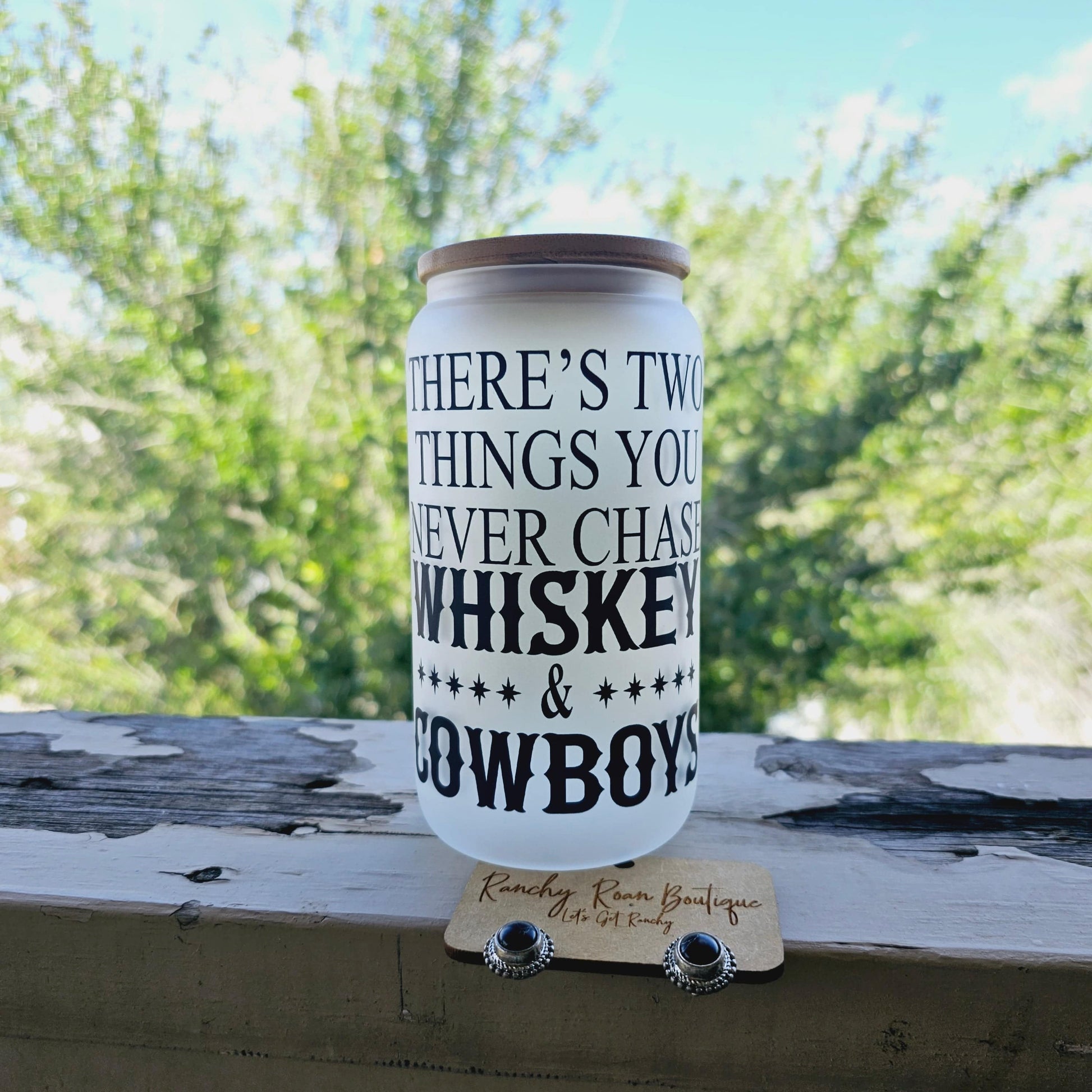 Whiskey & Cowboys Frosted Glass 16 oz Western Tumbler - Ranchy Roan Boutique 