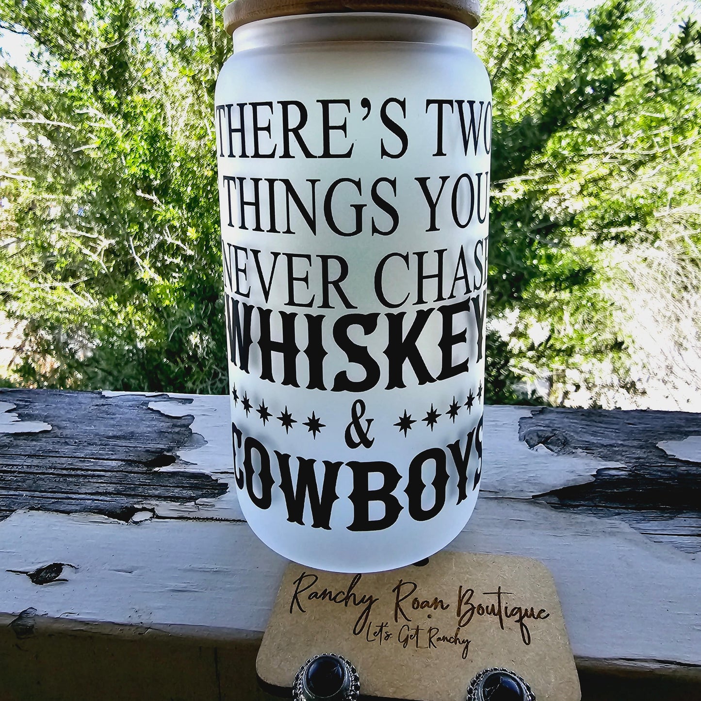 Whiskey & Cowboys Frosted Glass 16 oz Western Tumbler - Ranchy Roan Boutique 