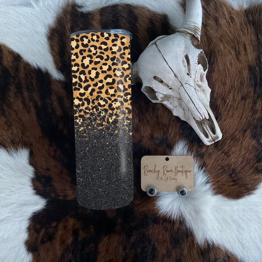 Leopard Glitter Fade Western 20oz Skinny Tumbler - Ranchy Roan Boutique 