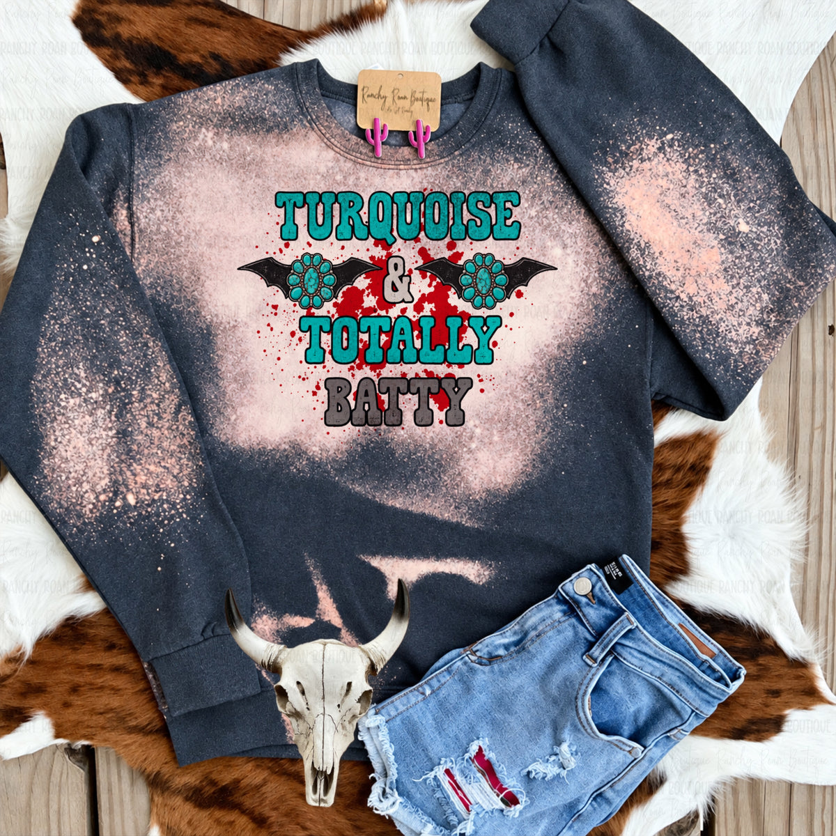 Turquoise & Totally Batty Western Halloween Sweatshirt