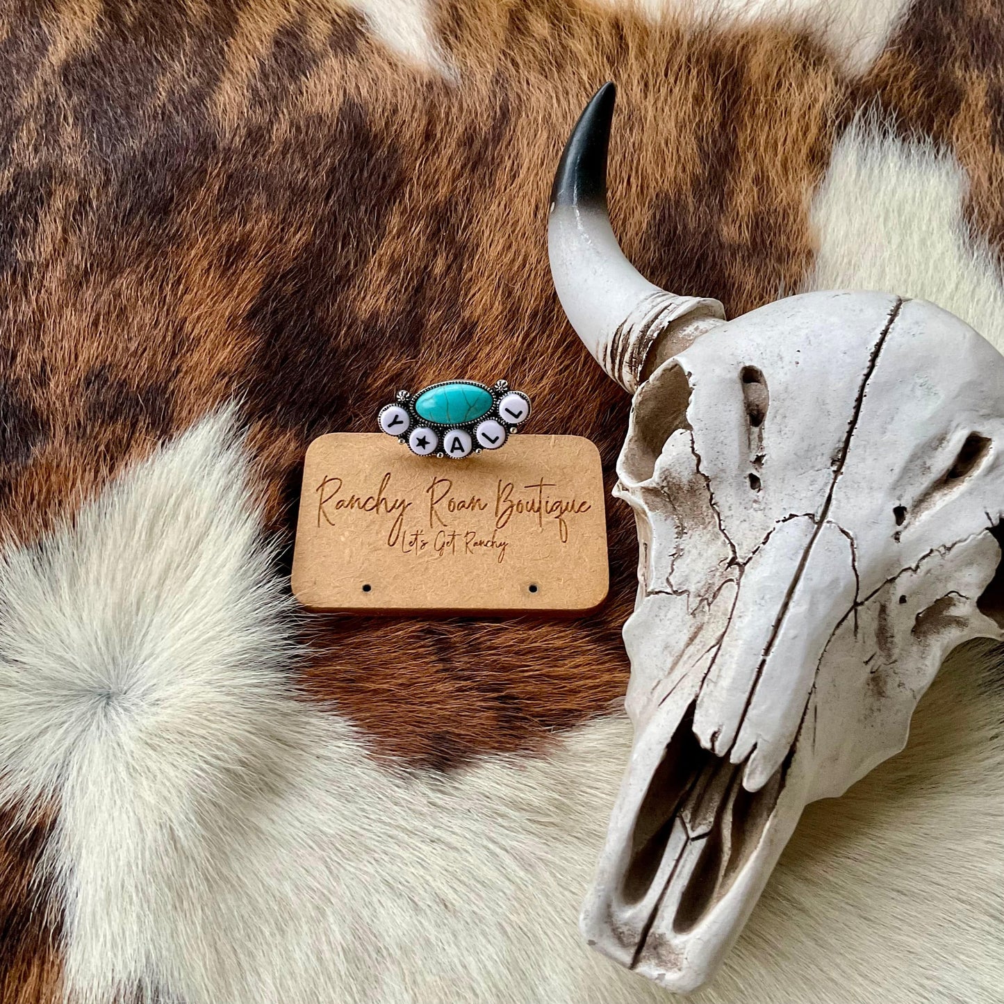 Western Y’ALL  Stone Cuff Ring - Ranchy Roan Boutique 