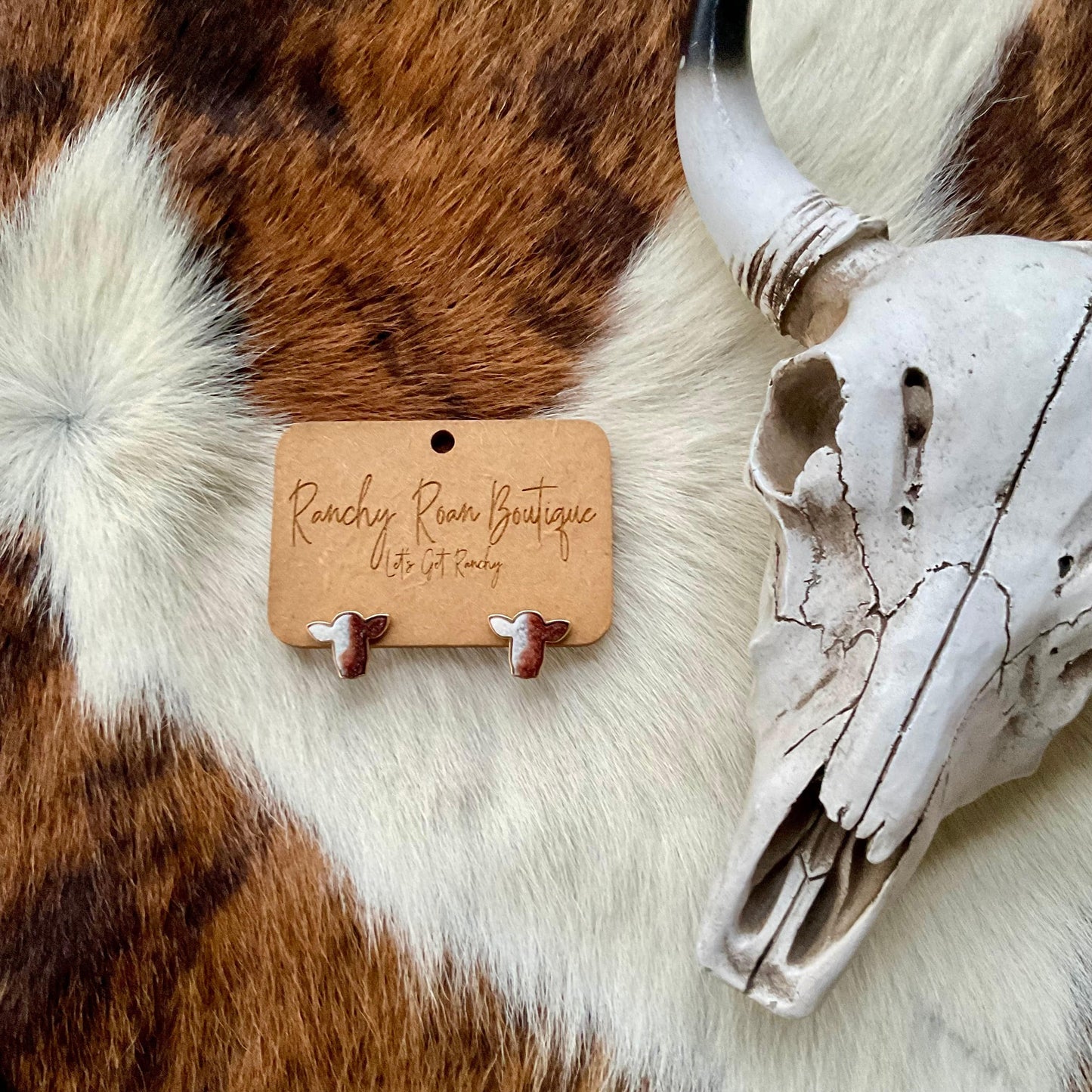 Cow Druzy Stone Brown Stud Earrings - Ranchy Roan Boutique 